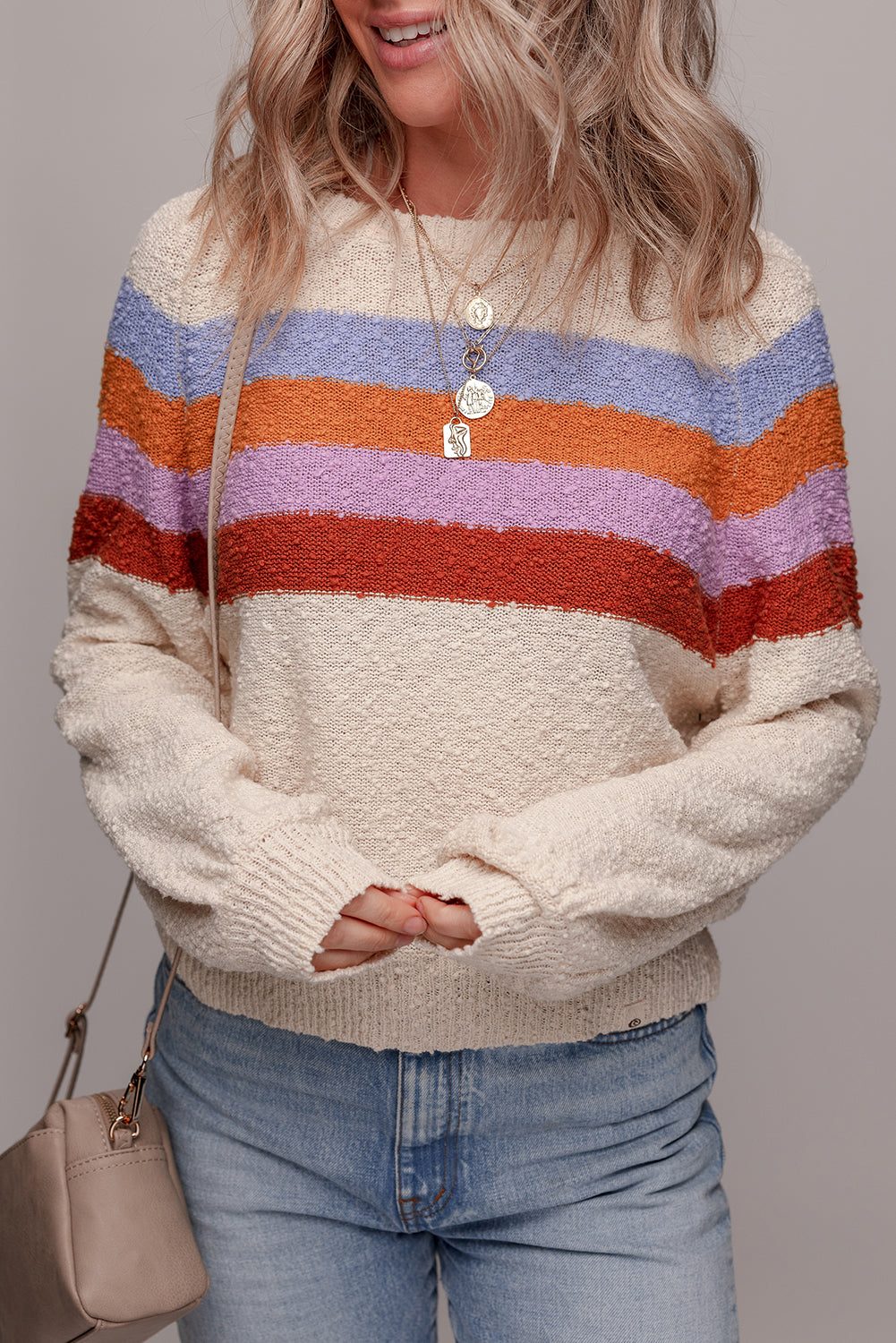 Jet Stream Striped Color Block Loose Sleeve Chic Sweater