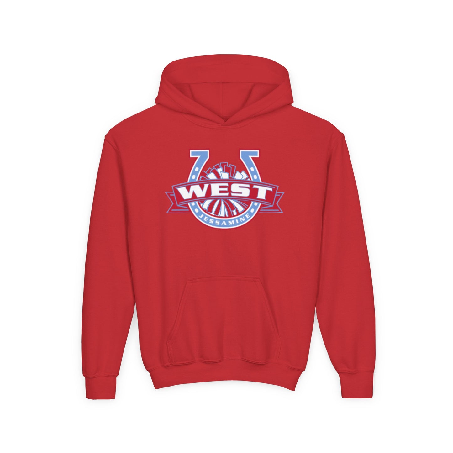 YOUTH Hoodie -- Cheerleading Unisex Tee - West Jessamine Horseshoe Logo with Poms