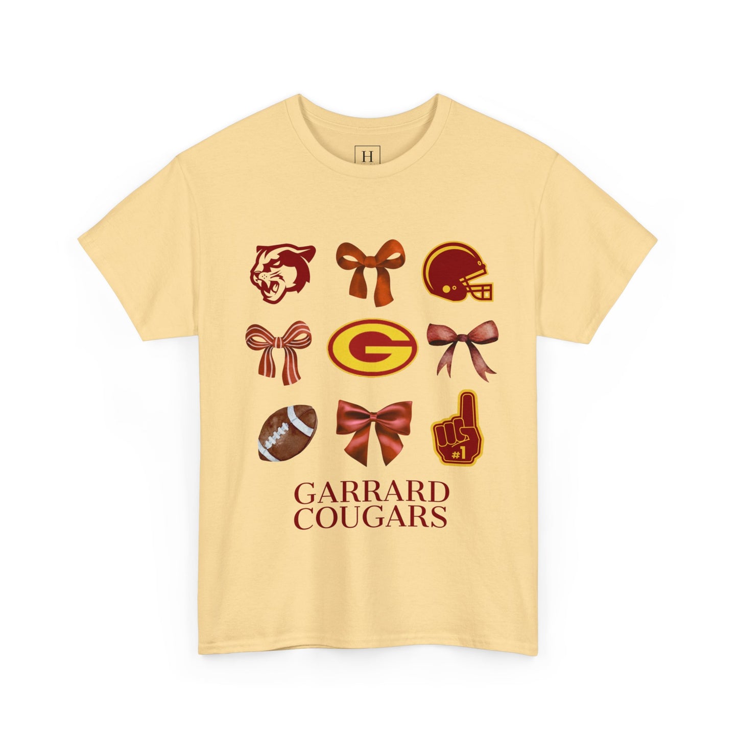 GMS Garrard Middle School Cougars Bows & Football T-Shirt (Front Only)
