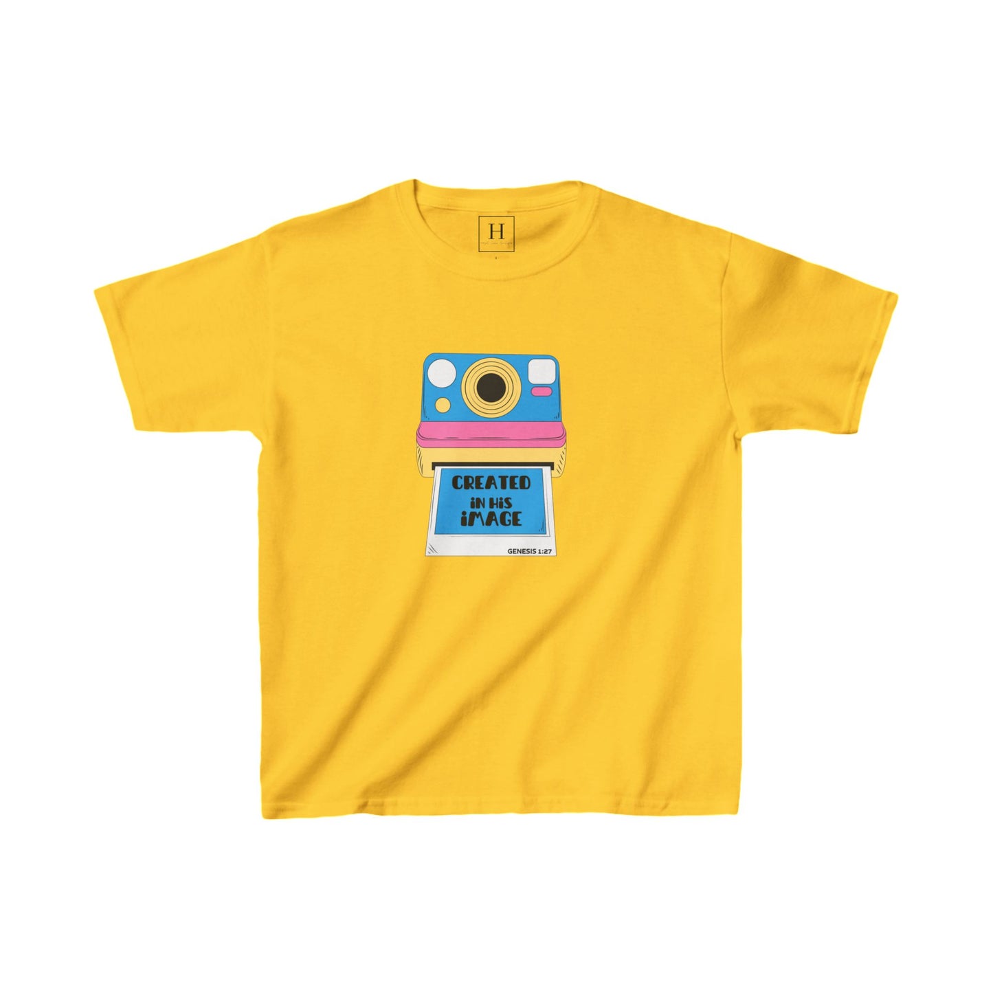 Youth - Created In His Image Polaroid Camera Christian Heavy Cotton Tee