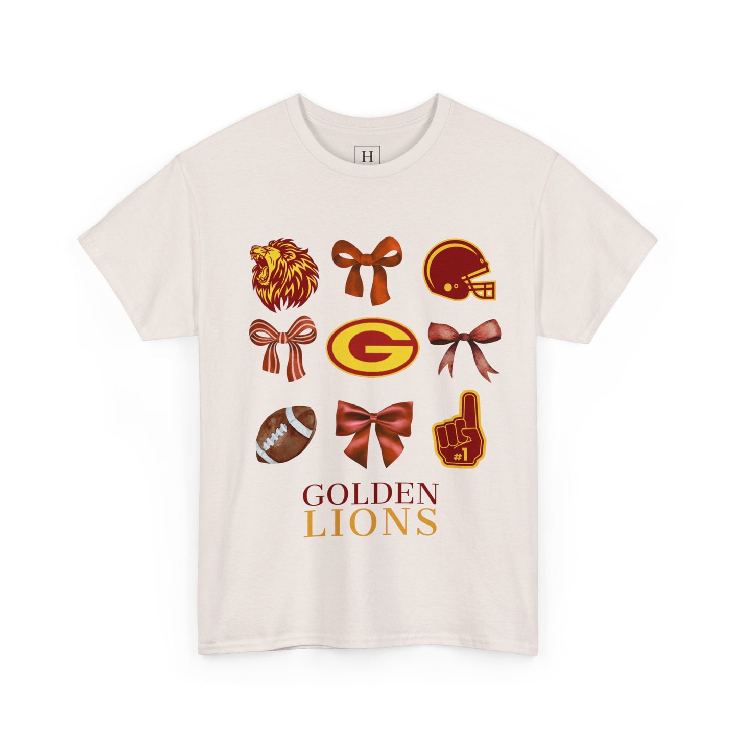 GCHS Garrard County High School Lions Bows & Football T-Shirt (Front Only)