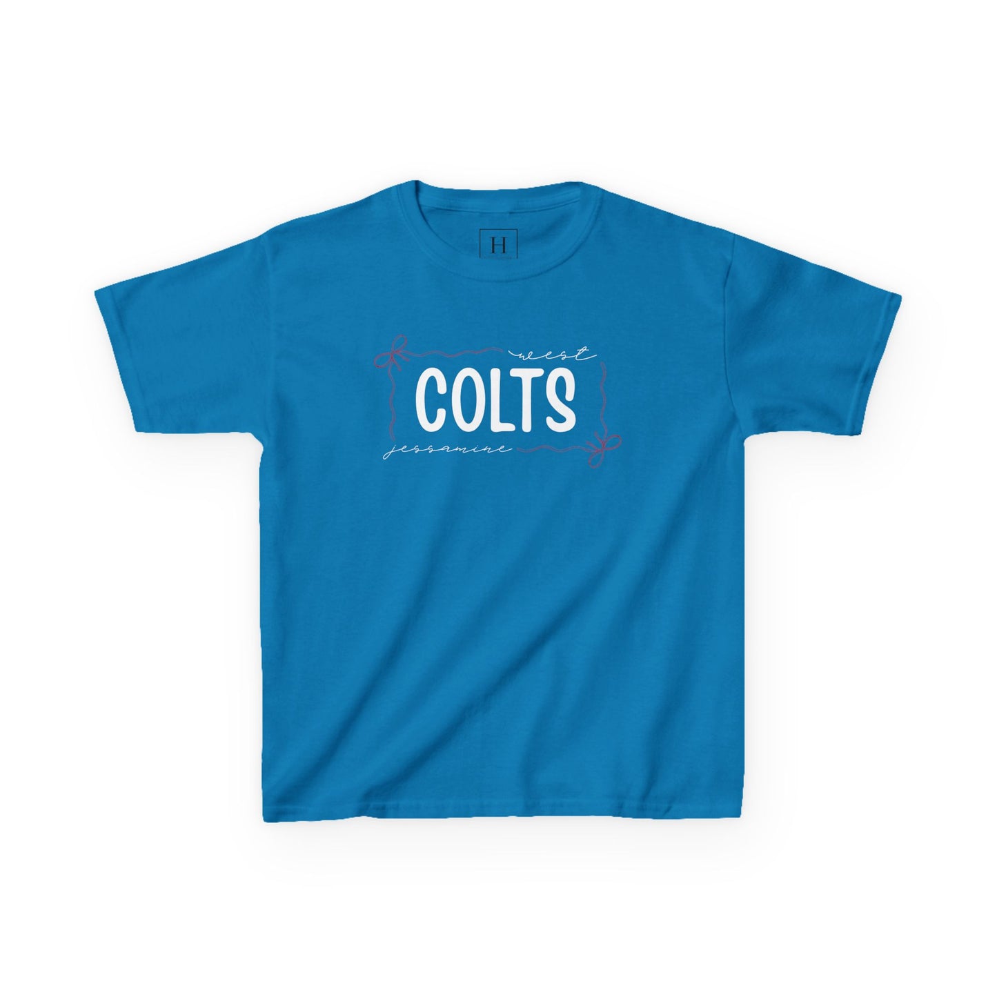YOUTH -- West Jessamine COLTS coquette bow border - Unisex Tee