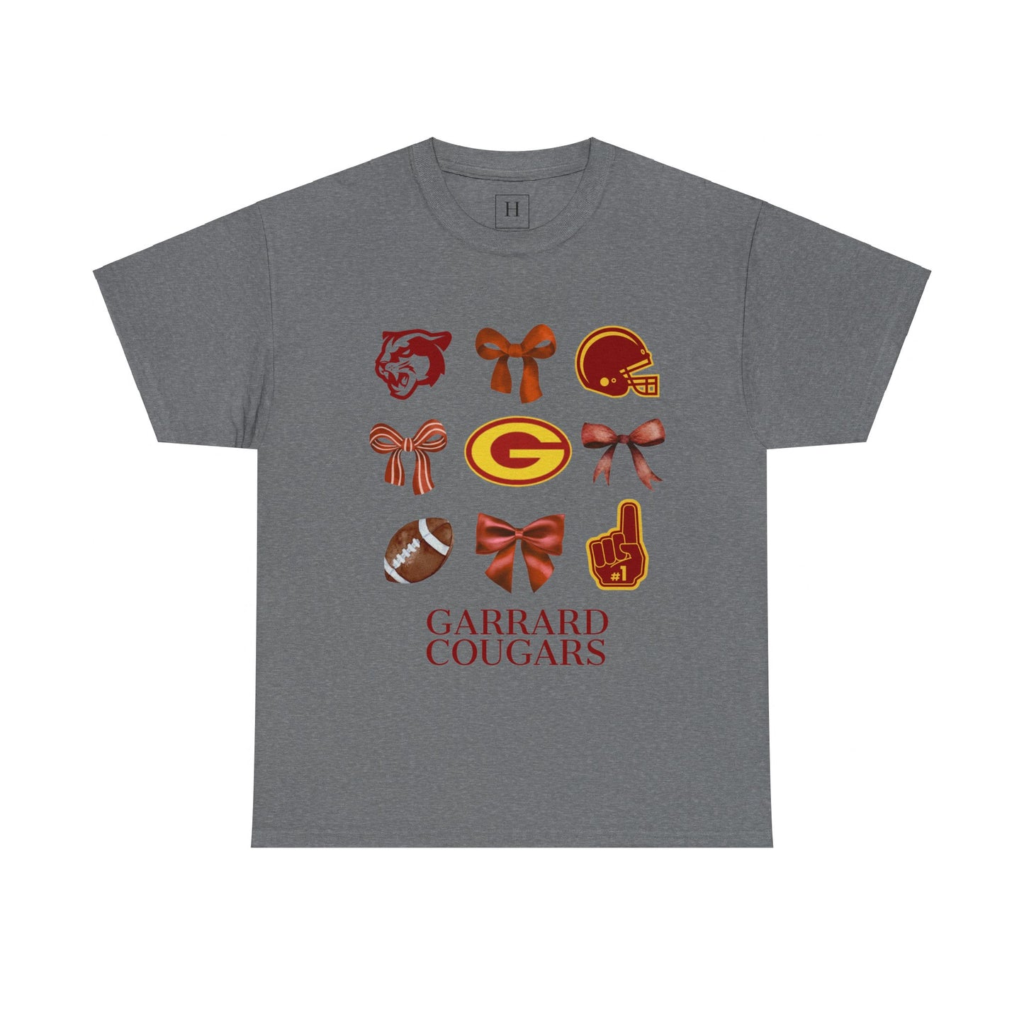 GMS Garrard Middle School Cougars Bows & Football T-Shirt (Front Only)