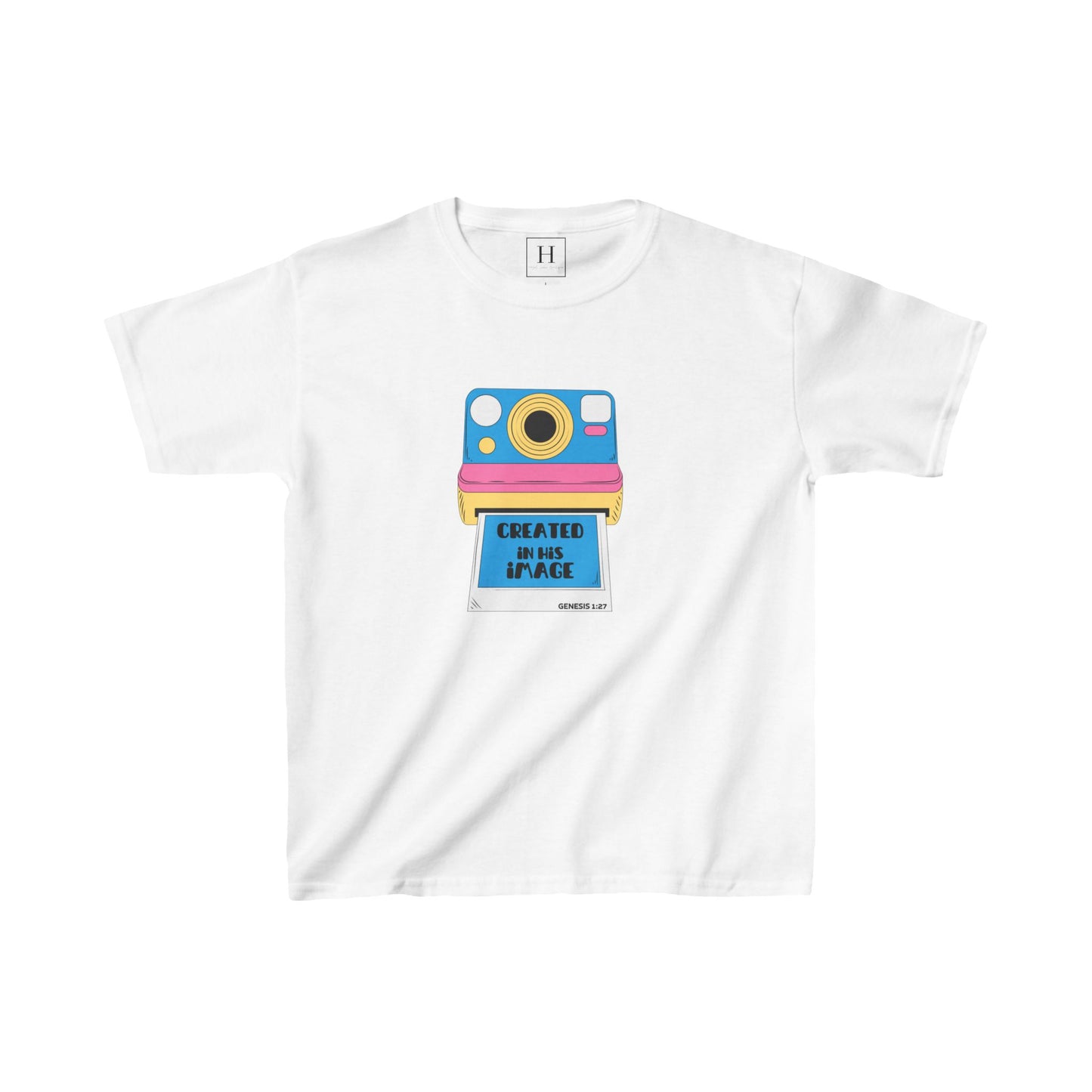 Youth - Created In His Image Polaroid Camera Christian Heavy Cotton Tee