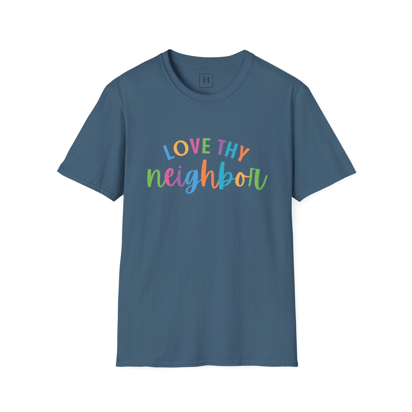Bright Rainbow Color Love Thy Neighbor Christian T-shirt