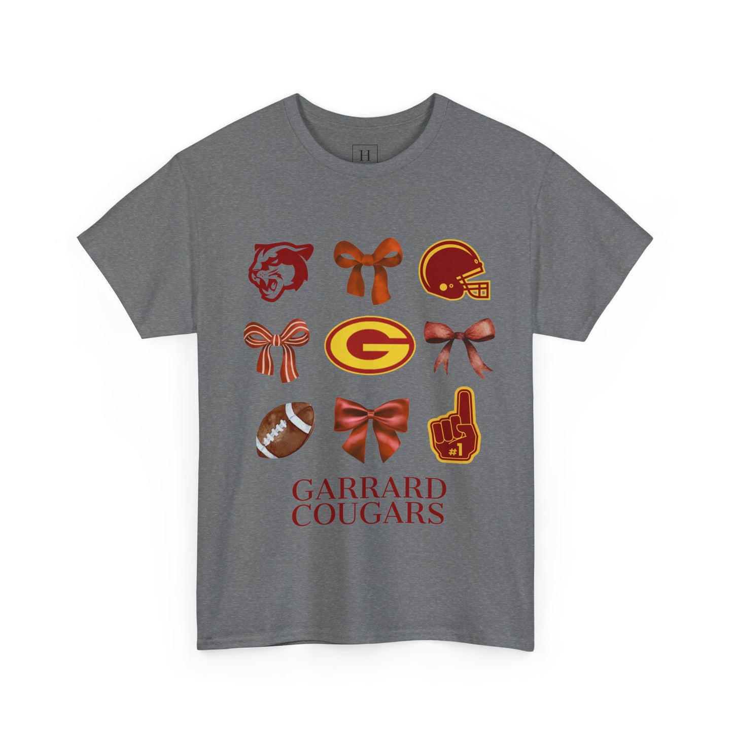 GMS Garrard Middle School Cougars Bows & Football T-Shirt (Front Only)
