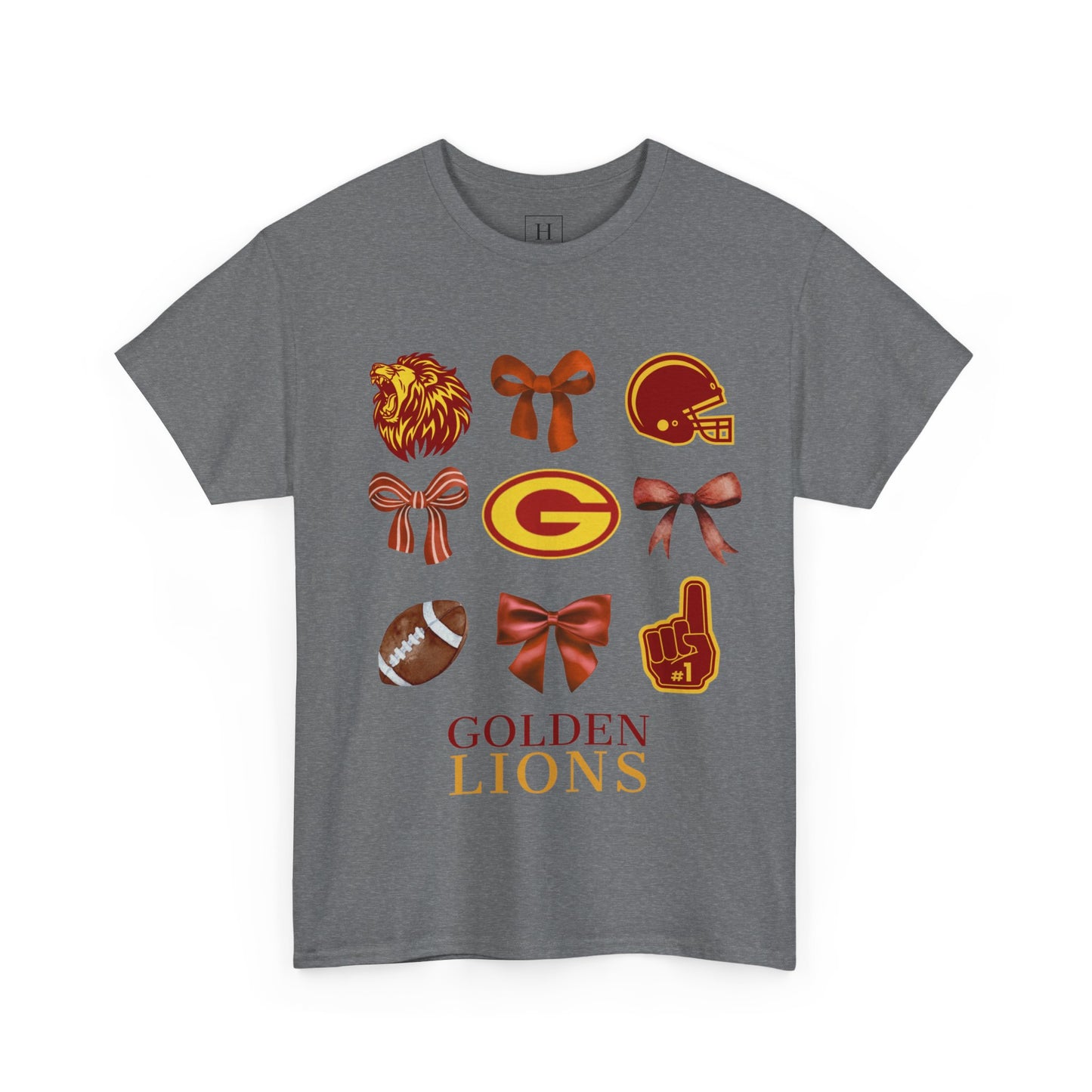 GCHS Garrard County High School Lions Bows & Football T-Shirt (Front Only)