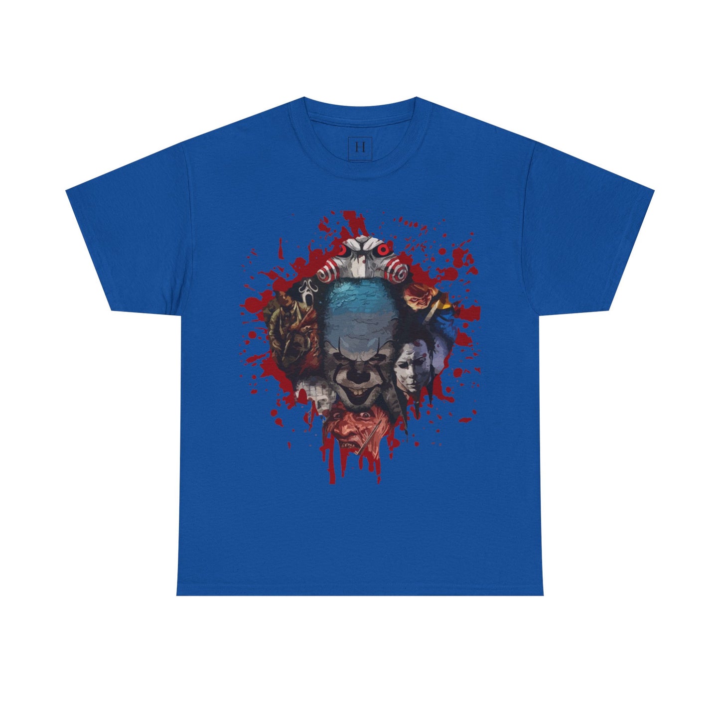 Halloween; Classic Horror Characters with Pennywise and Blood Splatter -- Unisex