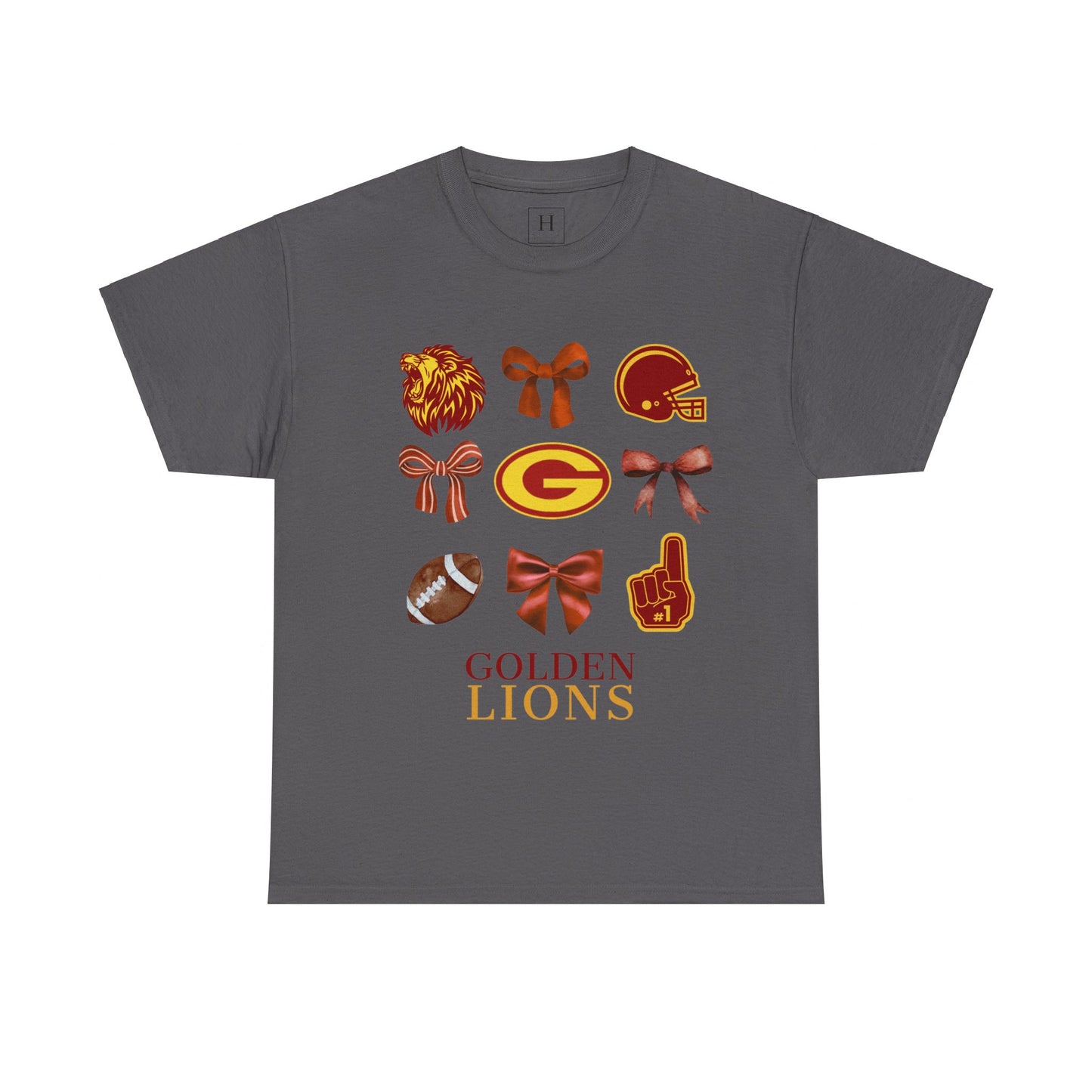 GCHS Garrard County High School Lions Bows & Football T-Shirt (Front Only)