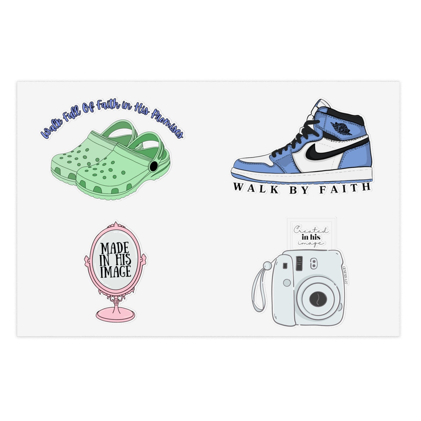 Created In His Image and Walk By Faith Nike Shoes Christian Sticker Sheets