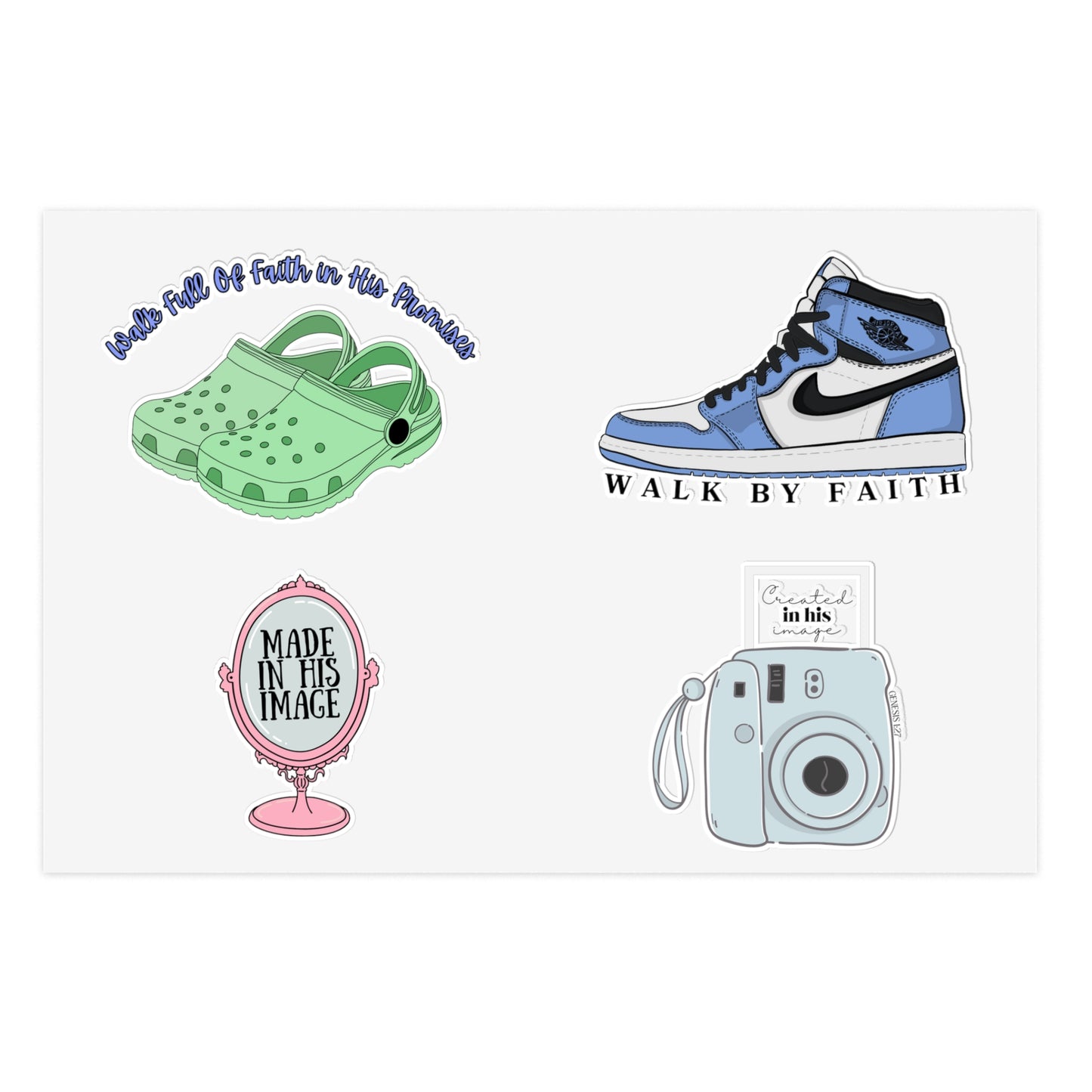 Created In His Image and Walk By Faith Nike Shoes Christian Sticker Sheets