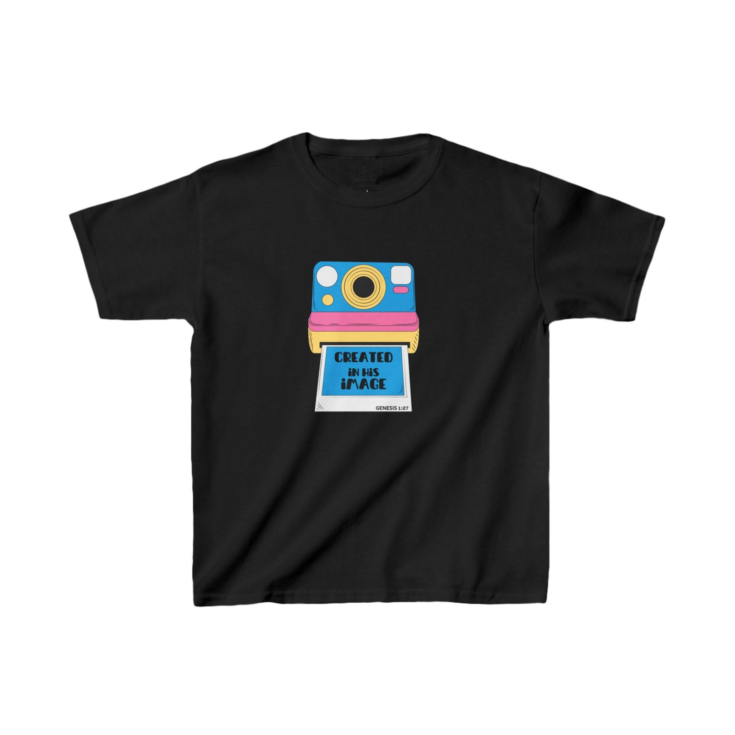 Youth - Created In His Image Polaroid Camera Christian Heavy Cotton Tee