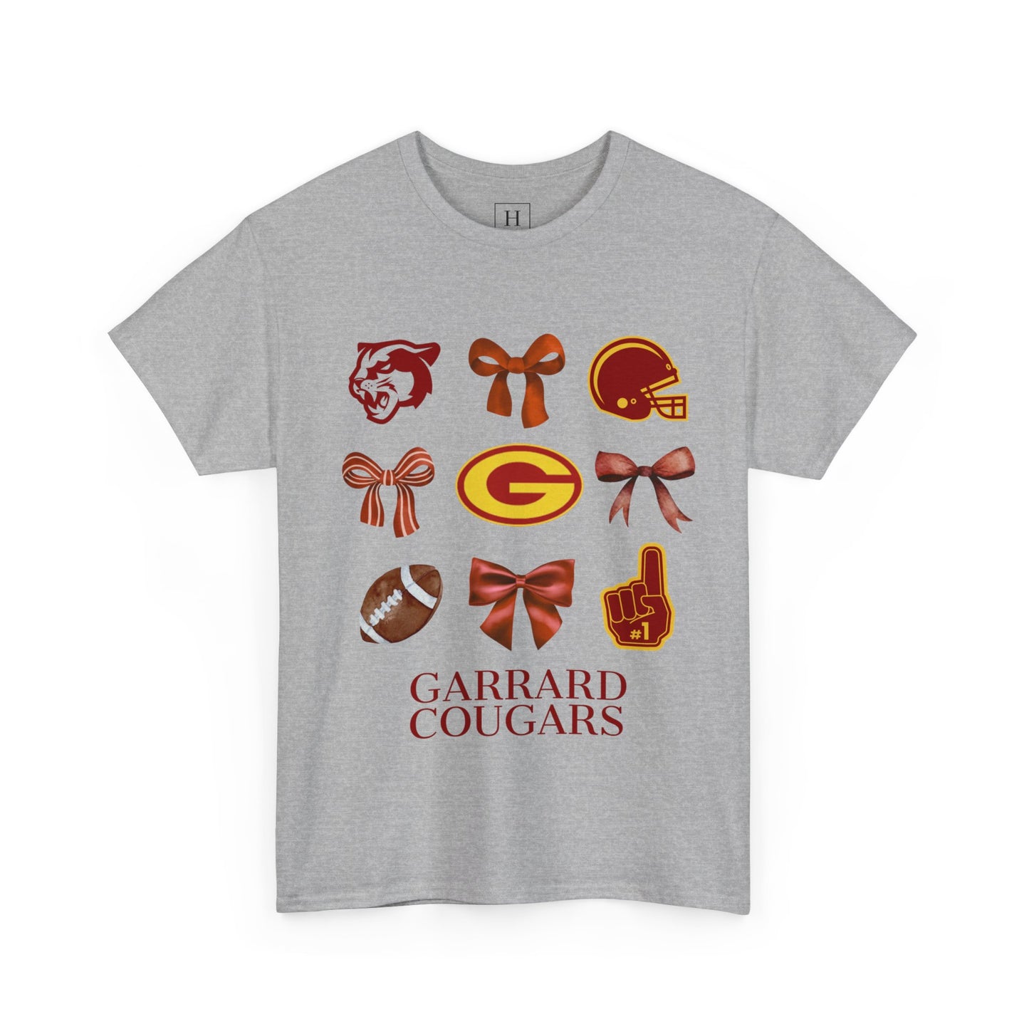 GMS Garrard Middle School Cougars Bows & Football T-Shirt (Front Only)