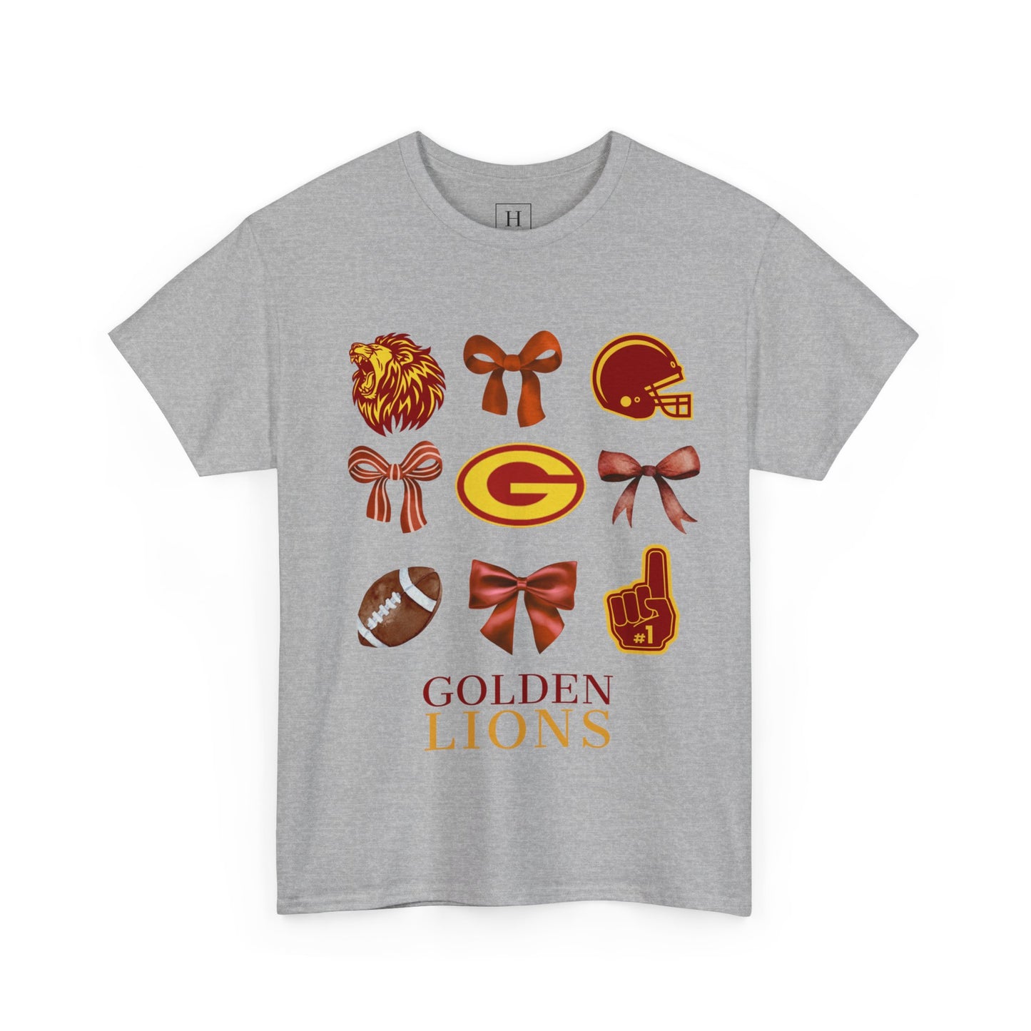 GCHS Garrard County High School Lions Bows & Football T-Shirt (Front Only)