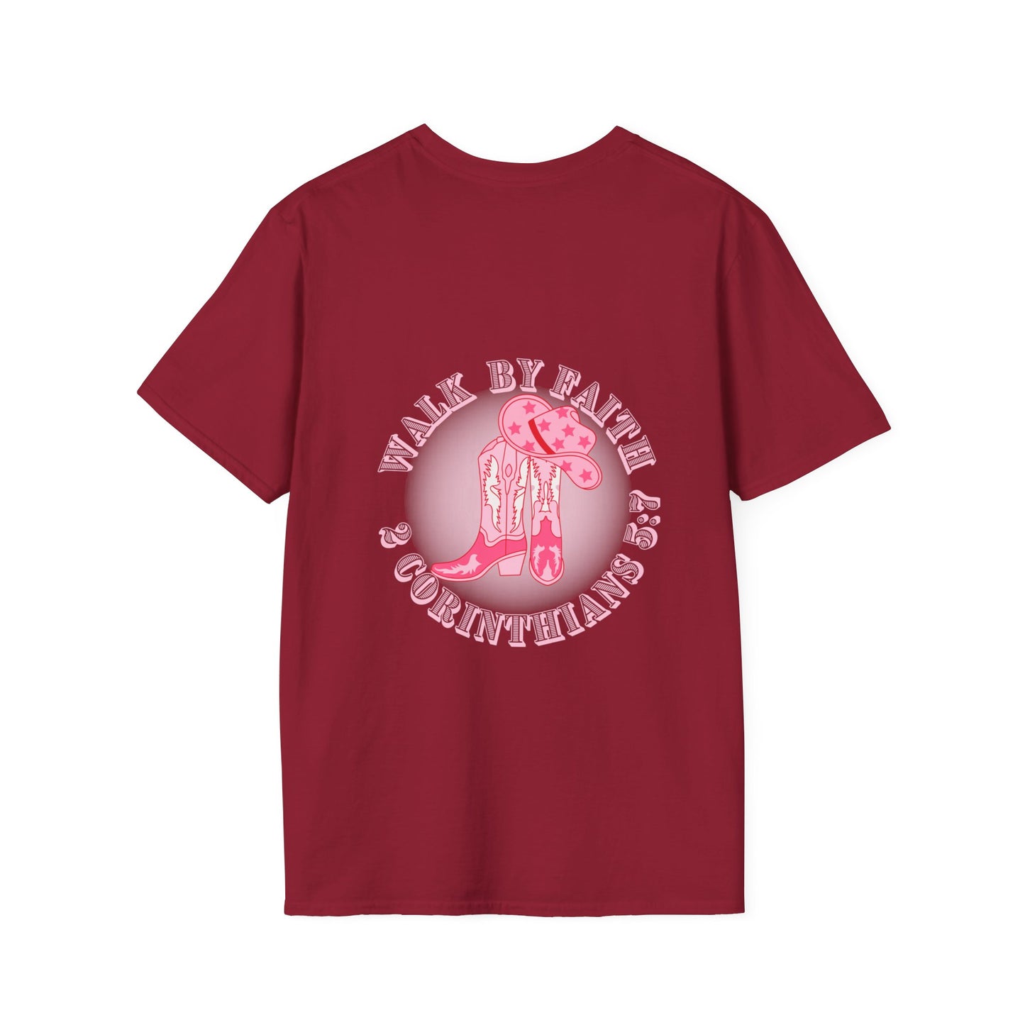 walk by faith cowgirl boot christian shirt (front and back)