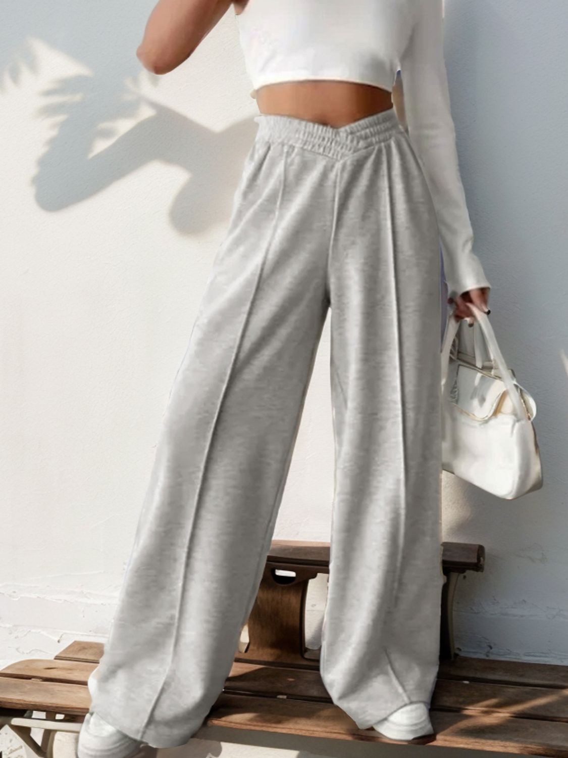 Perfee Cross Waist Wide Leg Pants