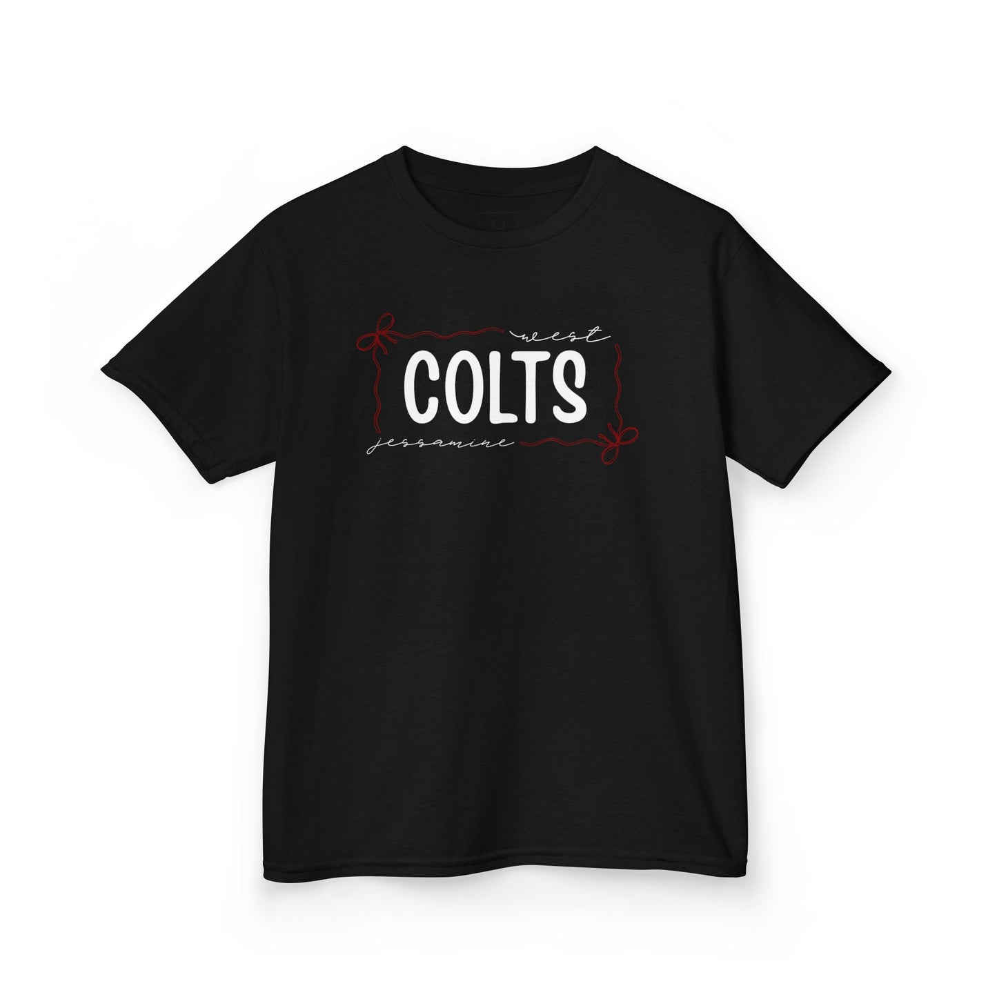 YOUTH -- West Jessamine COLTS coquette bow border - Unisex Tee