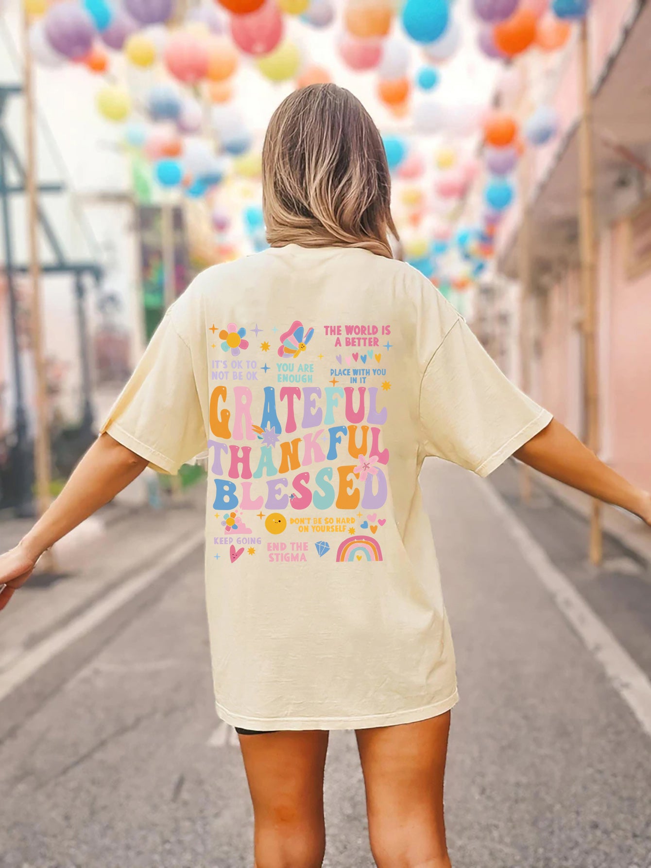 Grateful Thankful Blessed Graphic Round Neck Short Sleeve T-Shirt