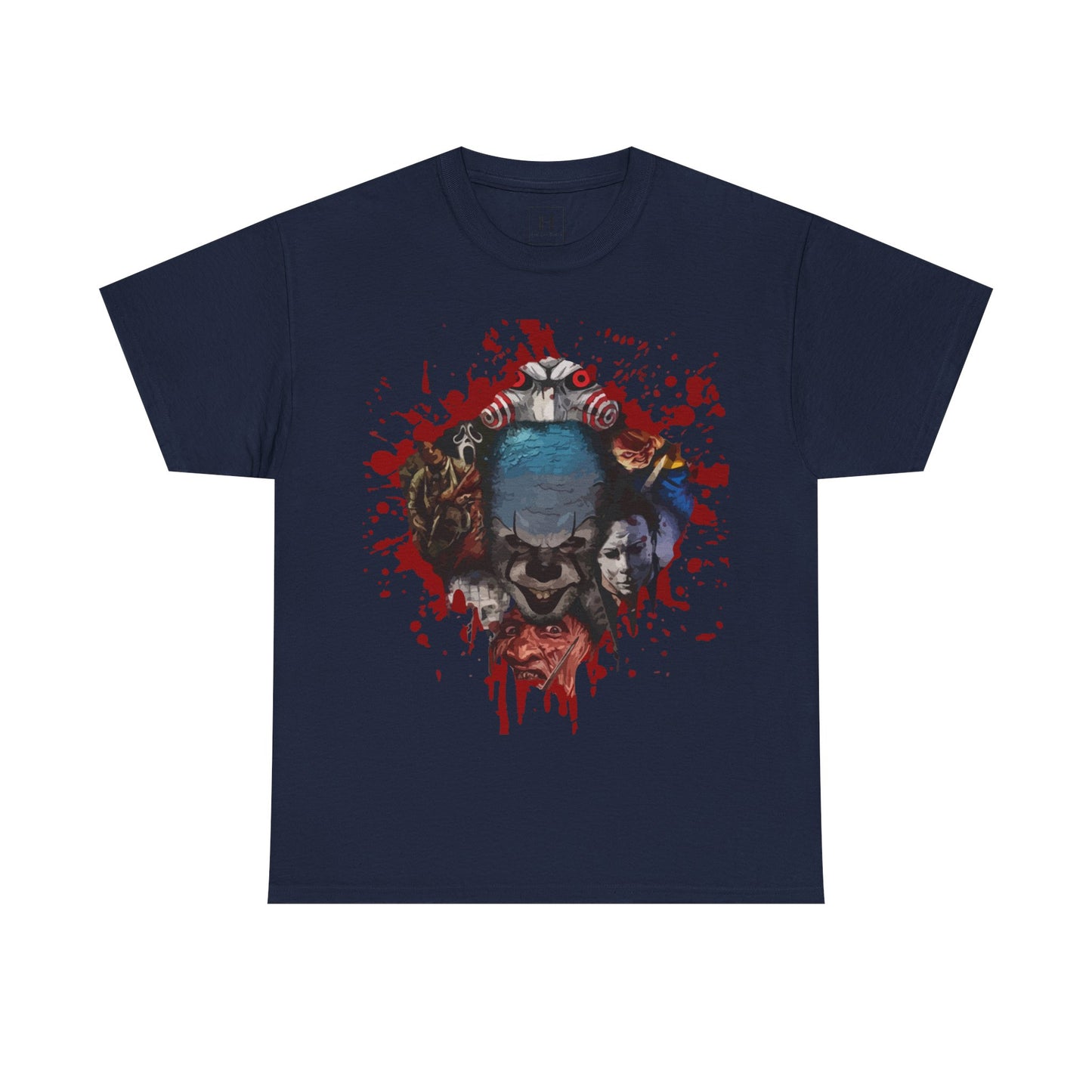 Halloween; Classic Horror Characters with Pennywise and Blood Splatter -- Unisex