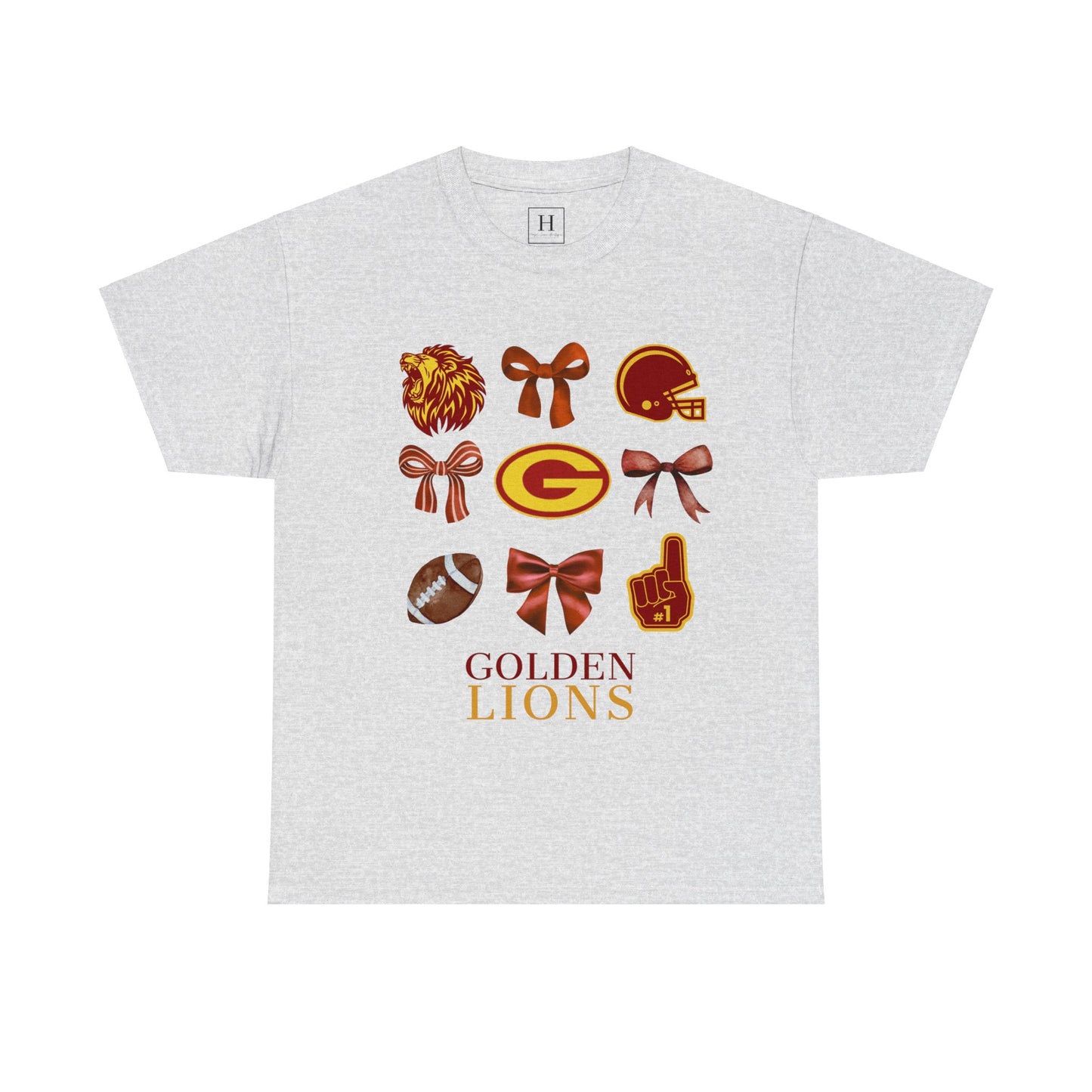 GCHS Garrard County High School Lions Bows & Football T-Shirt (Front Only)
