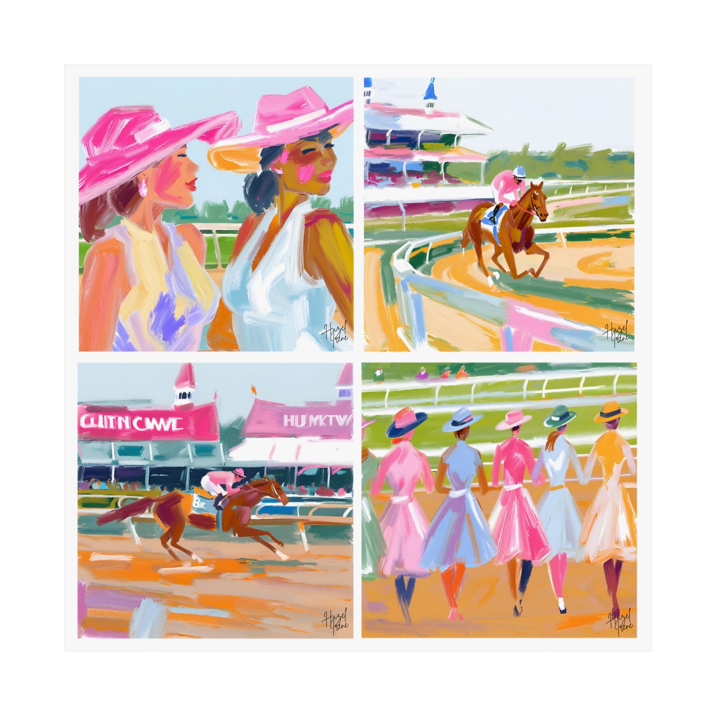 Kentucky Derby Hats and Horse Racing Oil Painting on Matte Poster