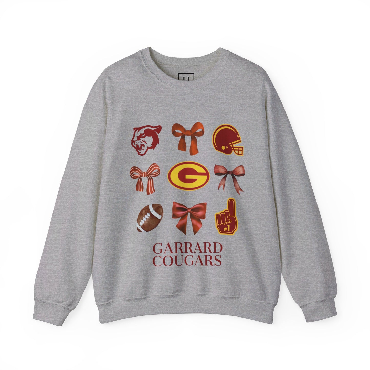 GMS Garrard Middle School Cougars Bows & Football Sweatshirt (Front Only)