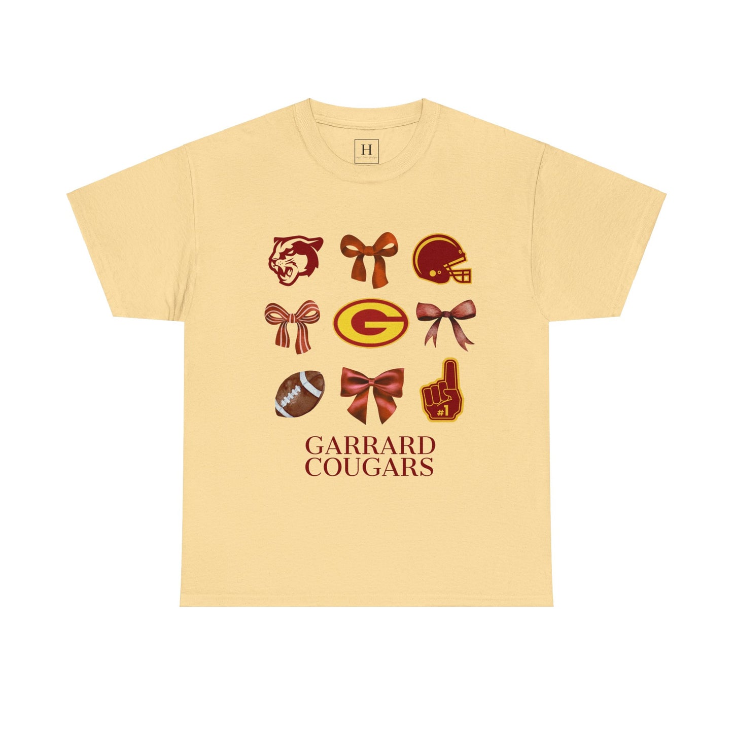 GMS Garrard Middle School Cougars Bows & Football T-Shirt (Front Only)