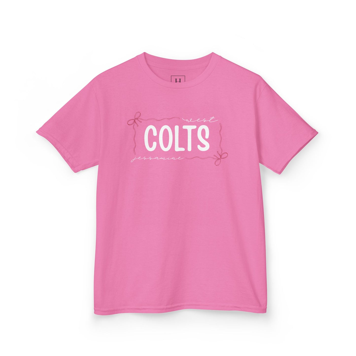 YOUTH -- West Jessamine COLTS coquette bow border - Unisex Tee