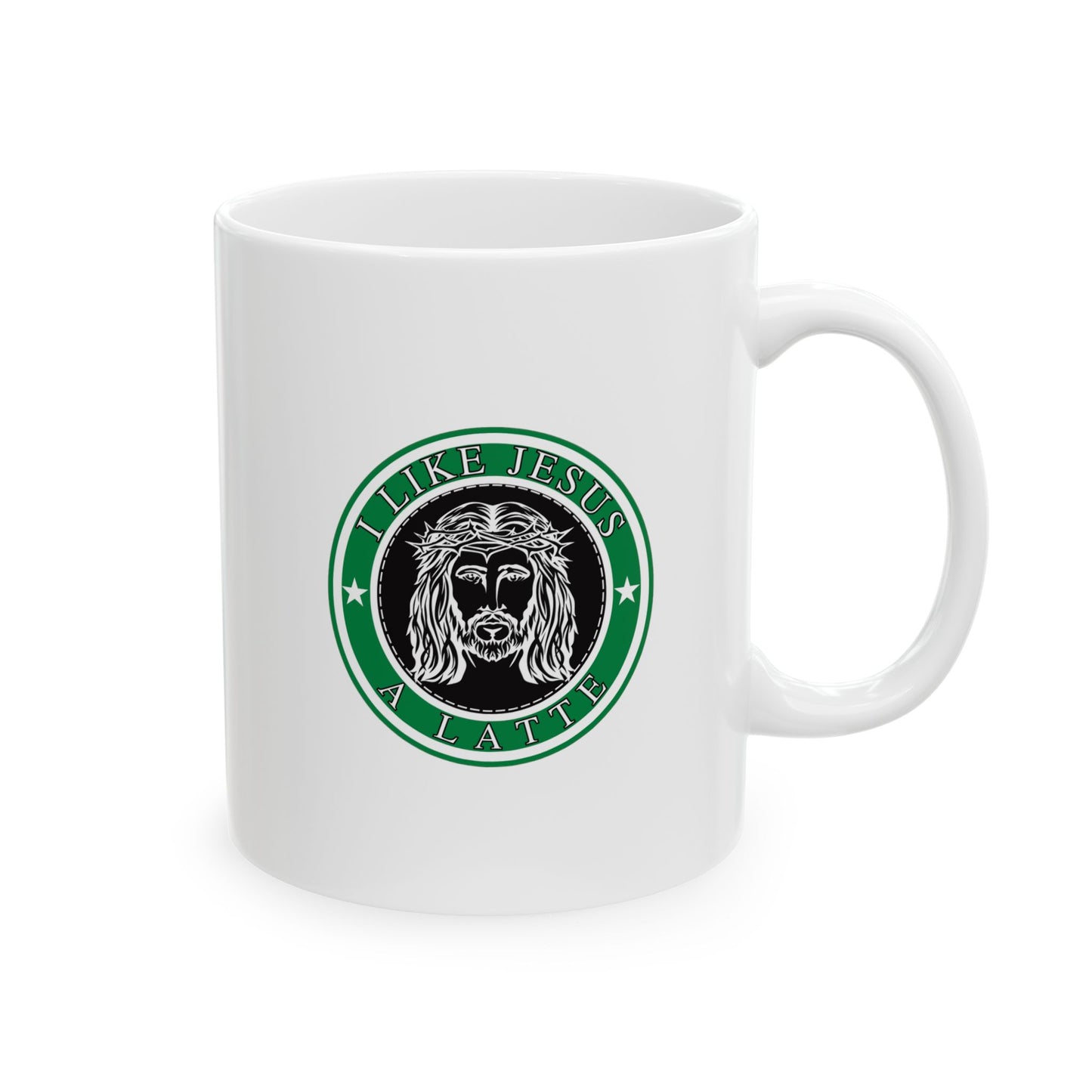 I Like Jesus A Latte Starbucks Jesus Logo Christian Ceramic Mug, (11oz, 15oz)