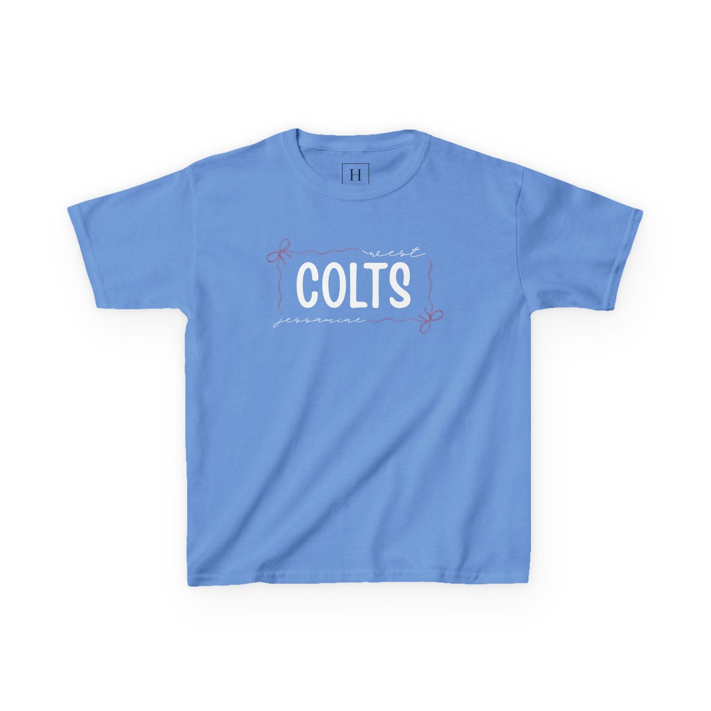 YOUTH -- West Jessamine COLTS coquette bow border - Unisex Tee