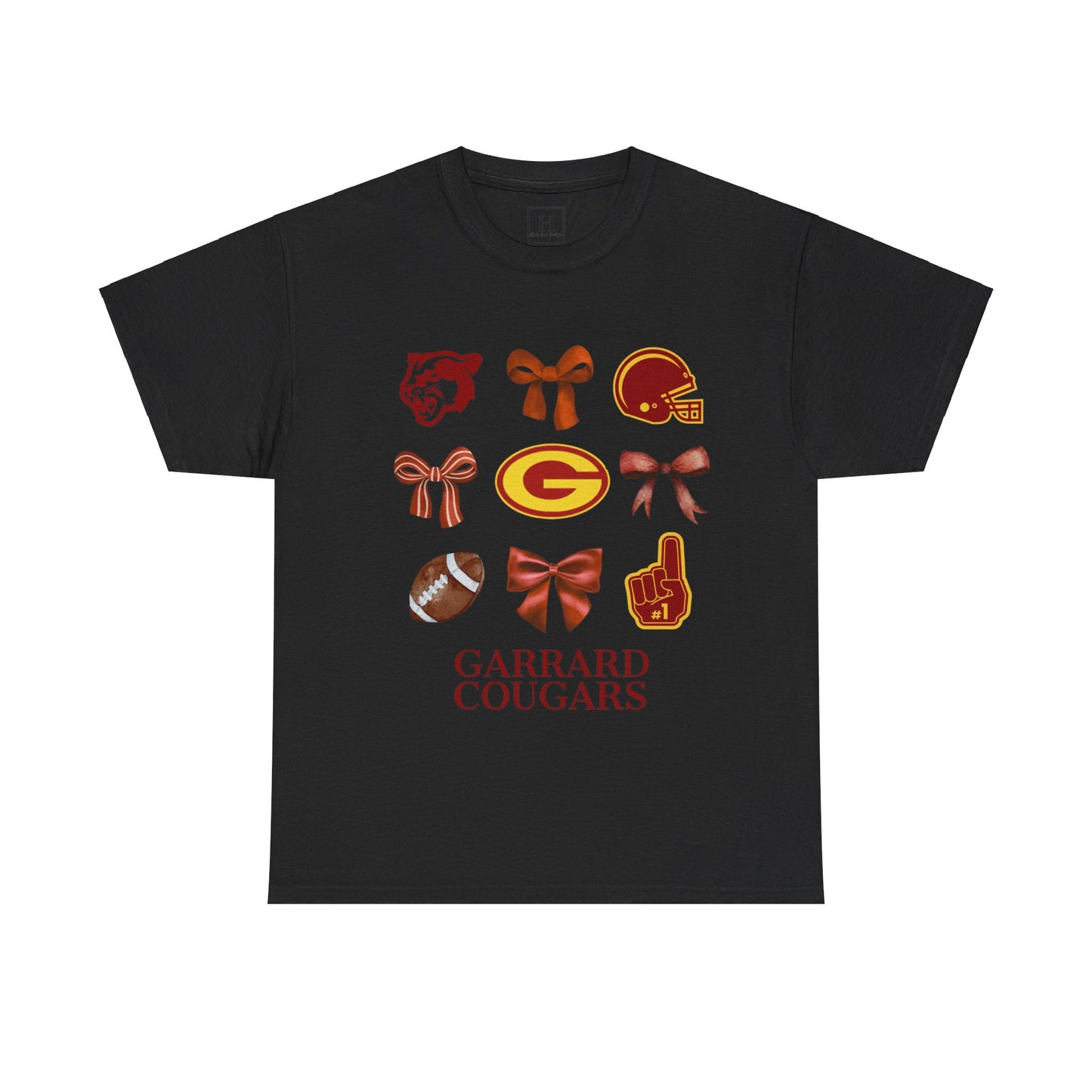 GMS Garrard Middle School Cougars Bows & Football T-Shirt (Front Only)