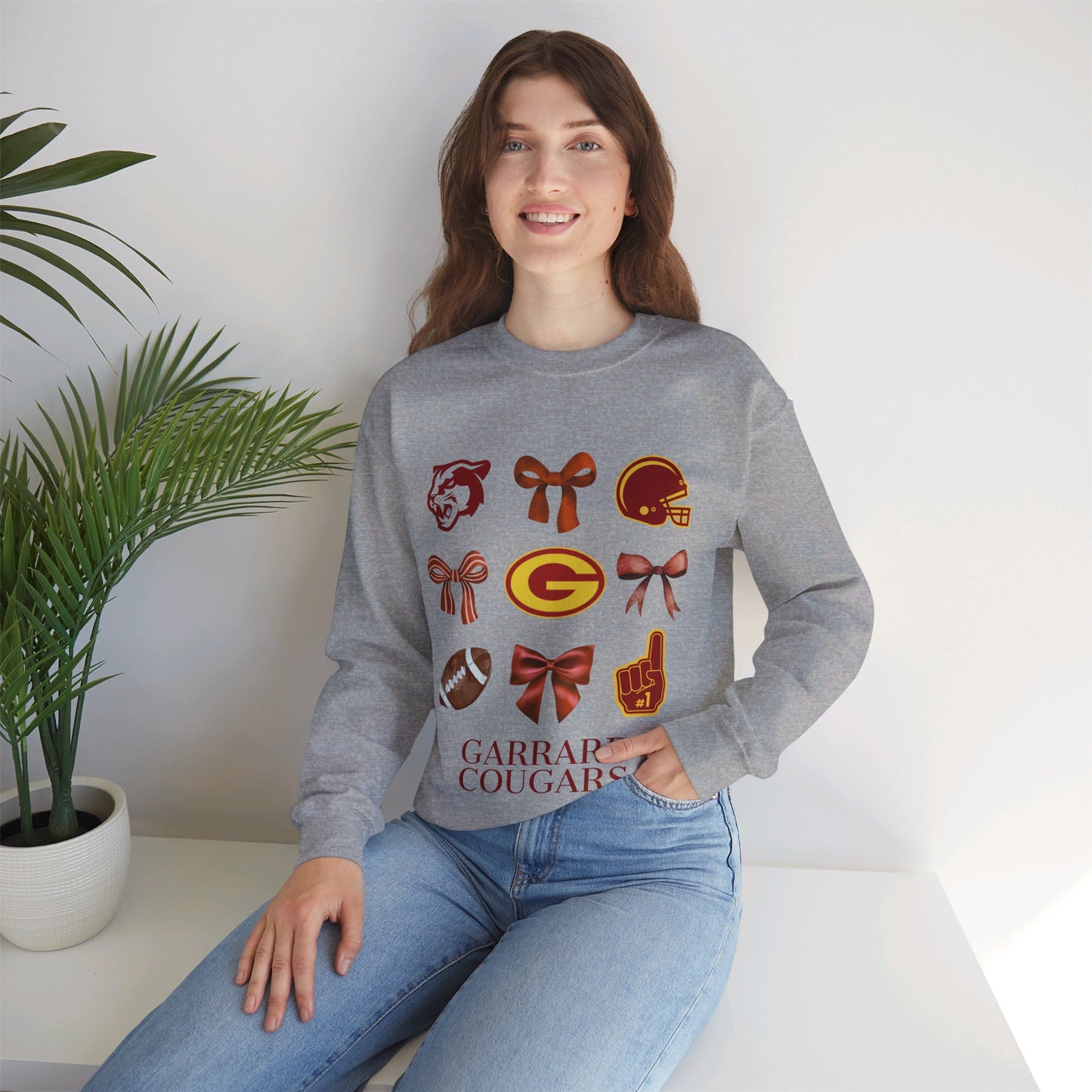 GMS Garrard Middle School Cougars Bows & Football Sweatshirt (Front Only)