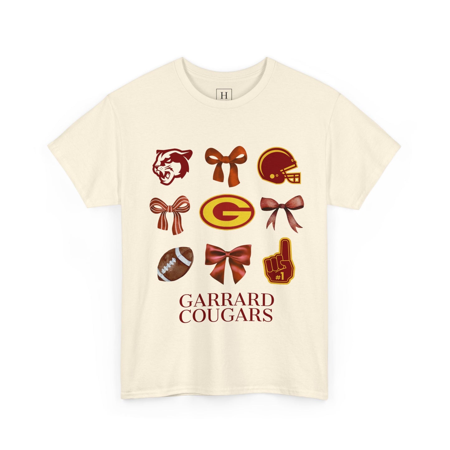 GMS Garrard Middle School Cougars Bows & Football T-Shirt (Front Only)