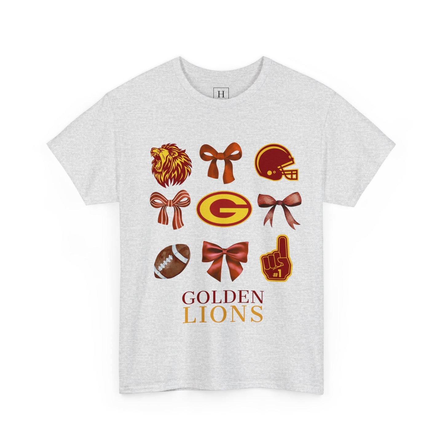 GCHS Garrard County High School Lions Bows & Football T-Shirt (Front Only)