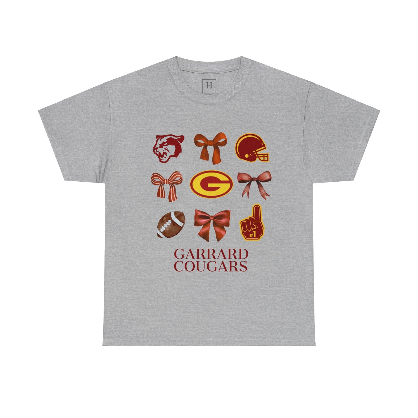 GMS Garrard Middle School Cougars Bows & Football T-Shirt (Front Only)