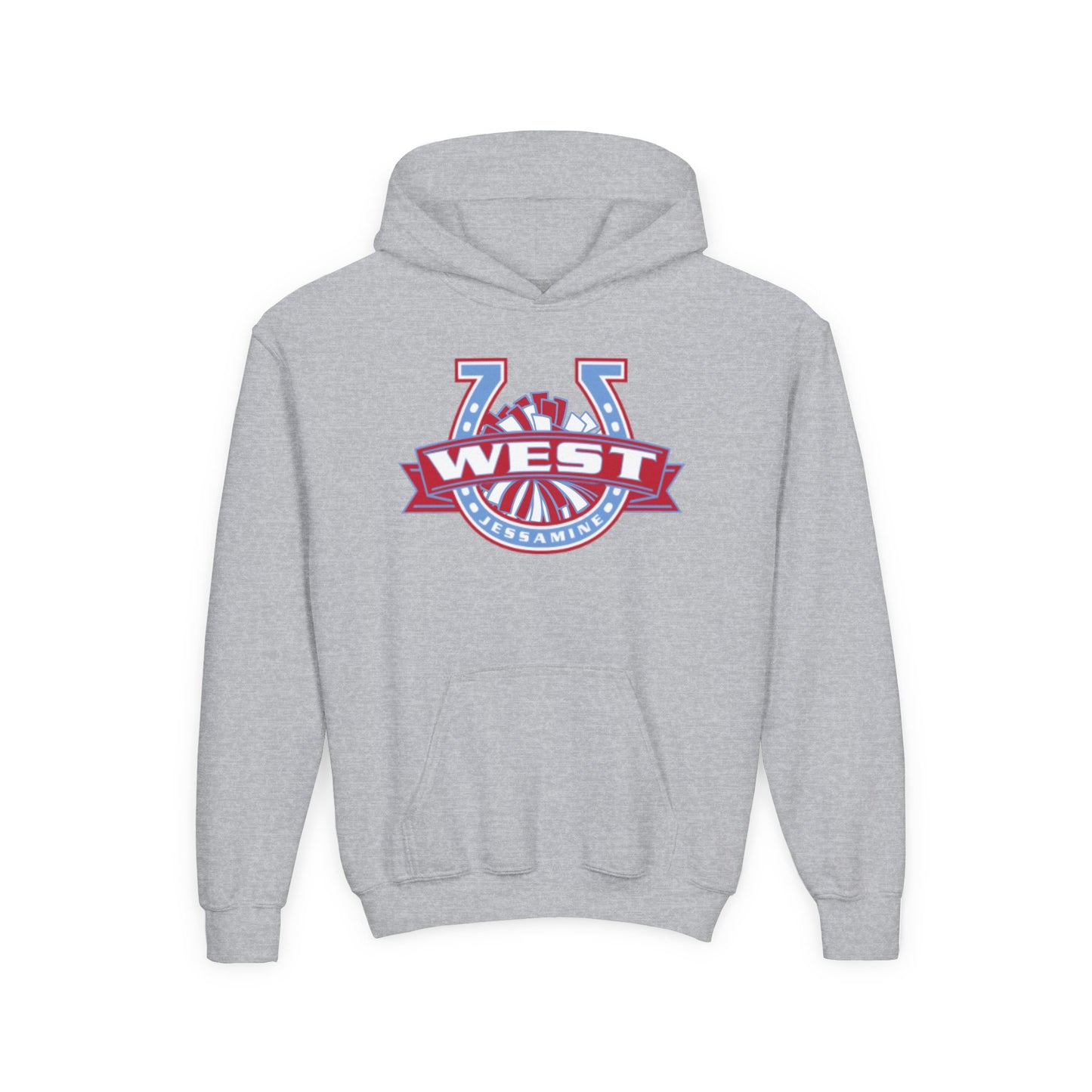 YOUTH Hoodie -- Cheerleading Unisex Tee - West Jessamine Horseshoe Logo with Poms