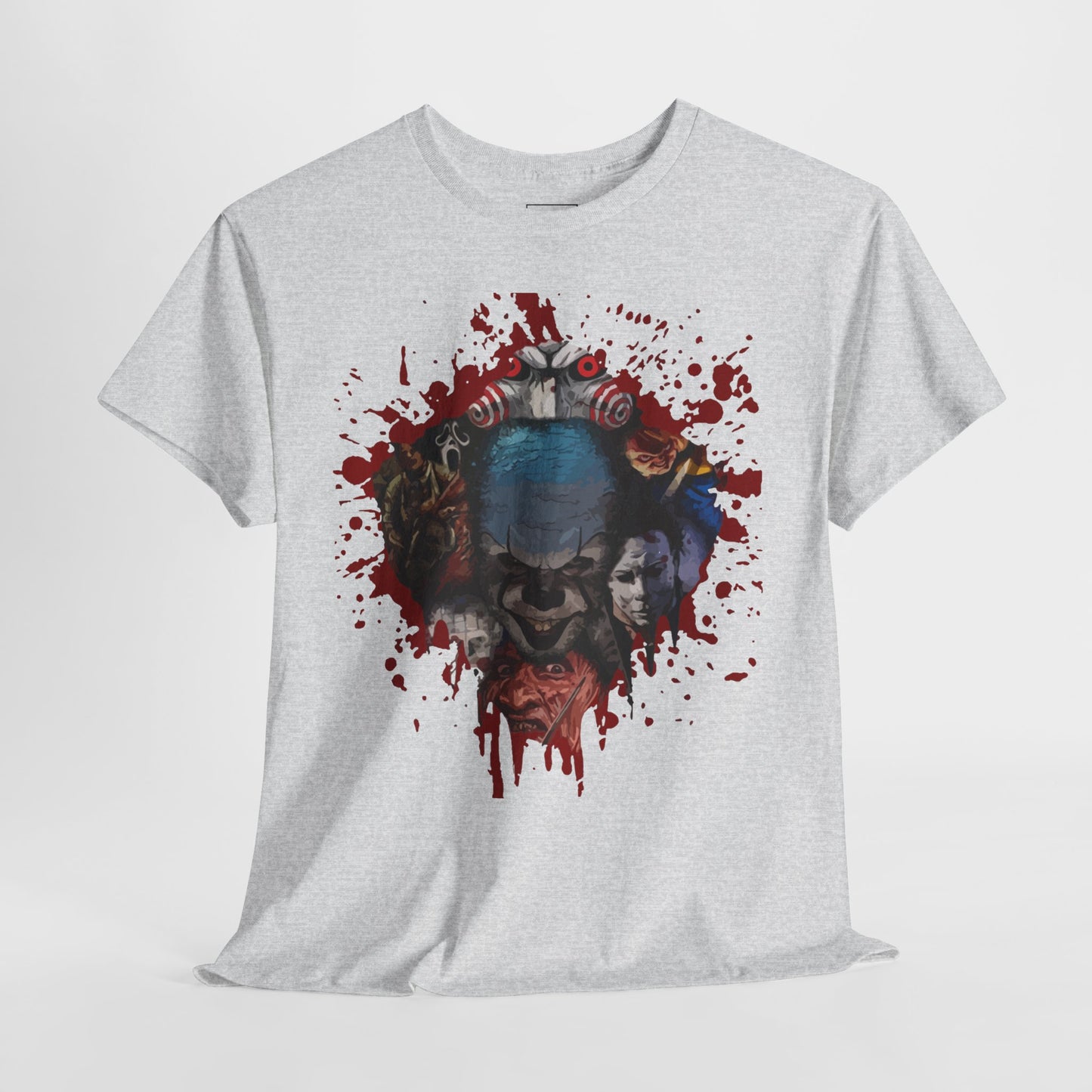 Halloween; Classic Horror Characters with Pennywise and Blood Splatter -- Unisex