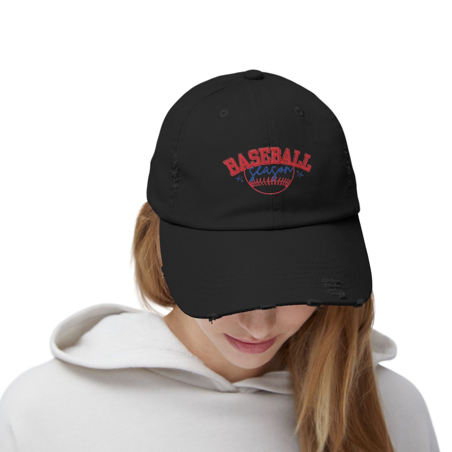 Baseball red white blue season hat