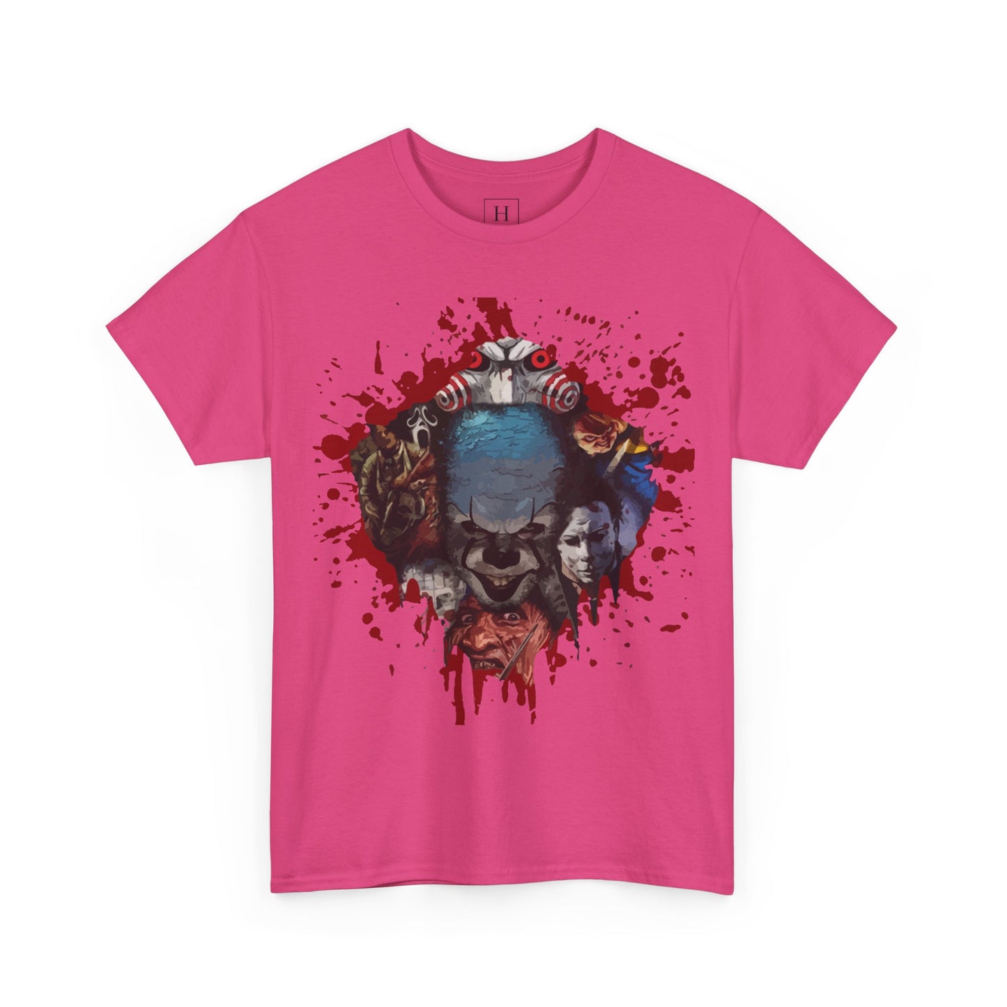 Halloween; Classic Horror Characters with Pennywise and Blood Splatter -- Unisex