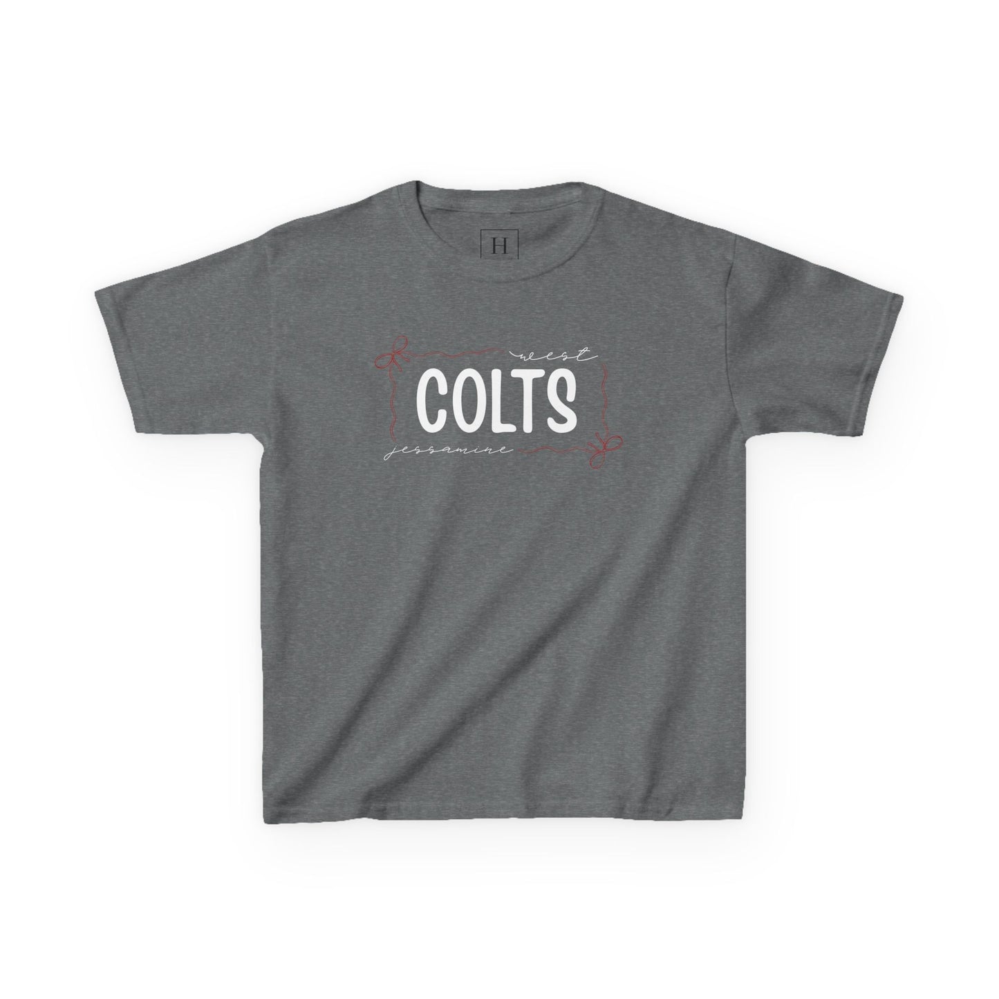 YOUTH -- West Jessamine COLTS coquette bow border - Unisex Tee