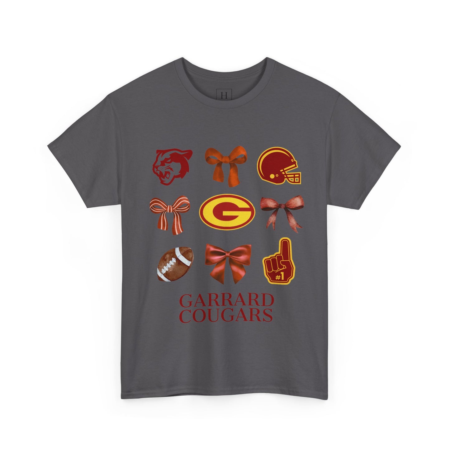 GMS Garrard Middle School Cougars Bows & Football T-Shirt (Front Only)
