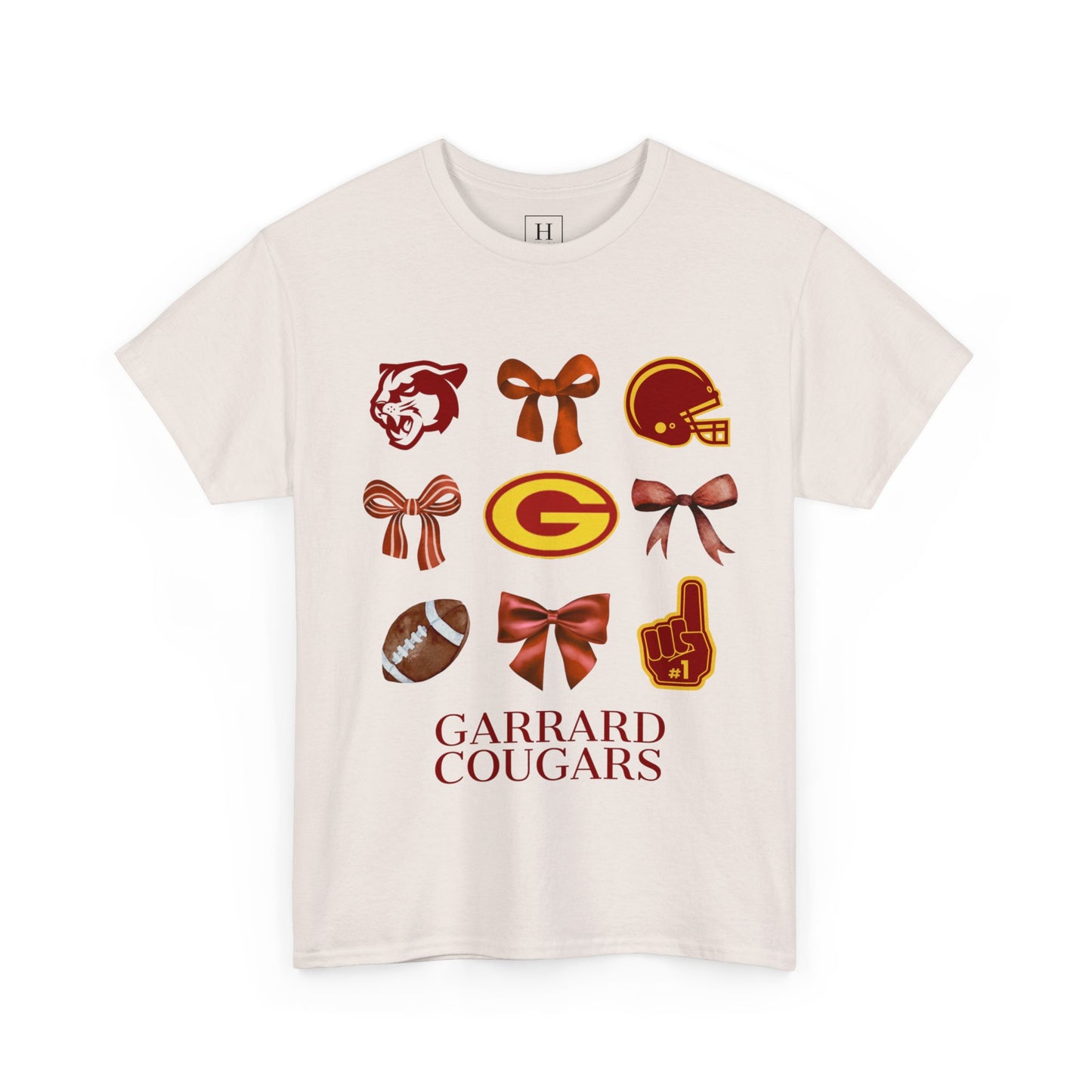 GMS Garrard Middle School Cougars Bows & Football T-Shirt (Front Only)