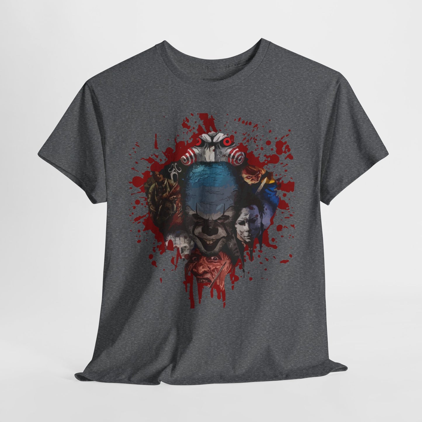 Halloween; Classic Horror Characters with Pennywise and Blood Splatter -- Unisex