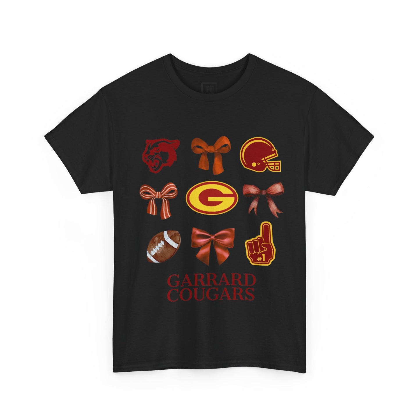 GMS Garrard Middle School Cougars Bows & Football T-Shirt (Front Only)
