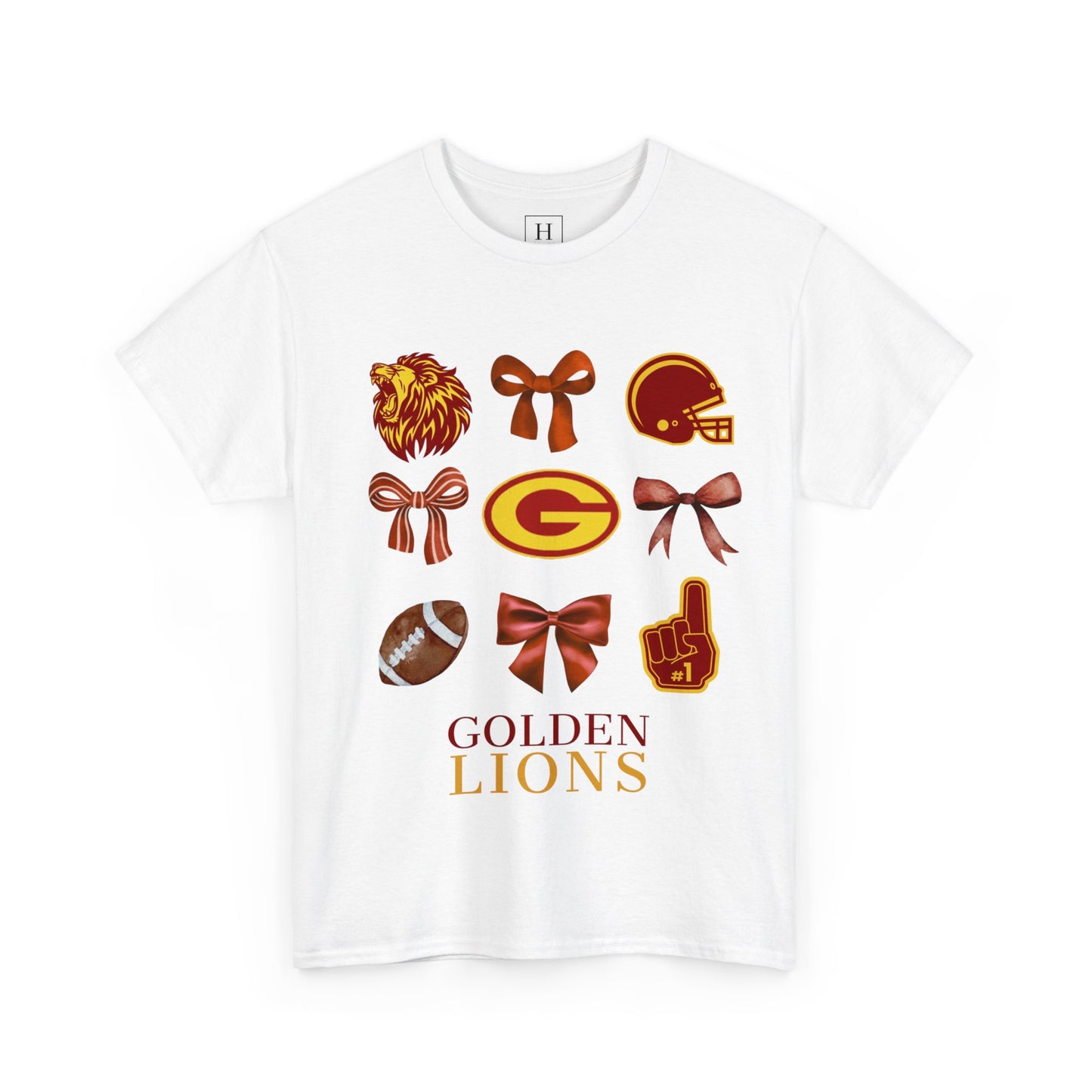 GCHS Garrard County High School Lions Bows & Football T-Shirt (Front Only)