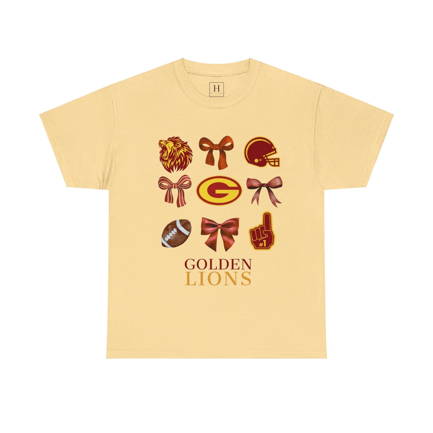 GCHS Garrard County High School Lions Bows & Football T-Shirt (Front Only)