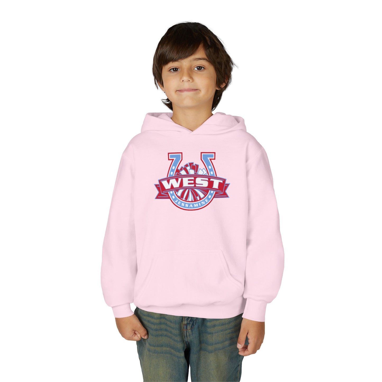 YOUTH Hoodie -- Cheerleading Unisex Tee - West Jessamine Horseshoe Logo with Poms