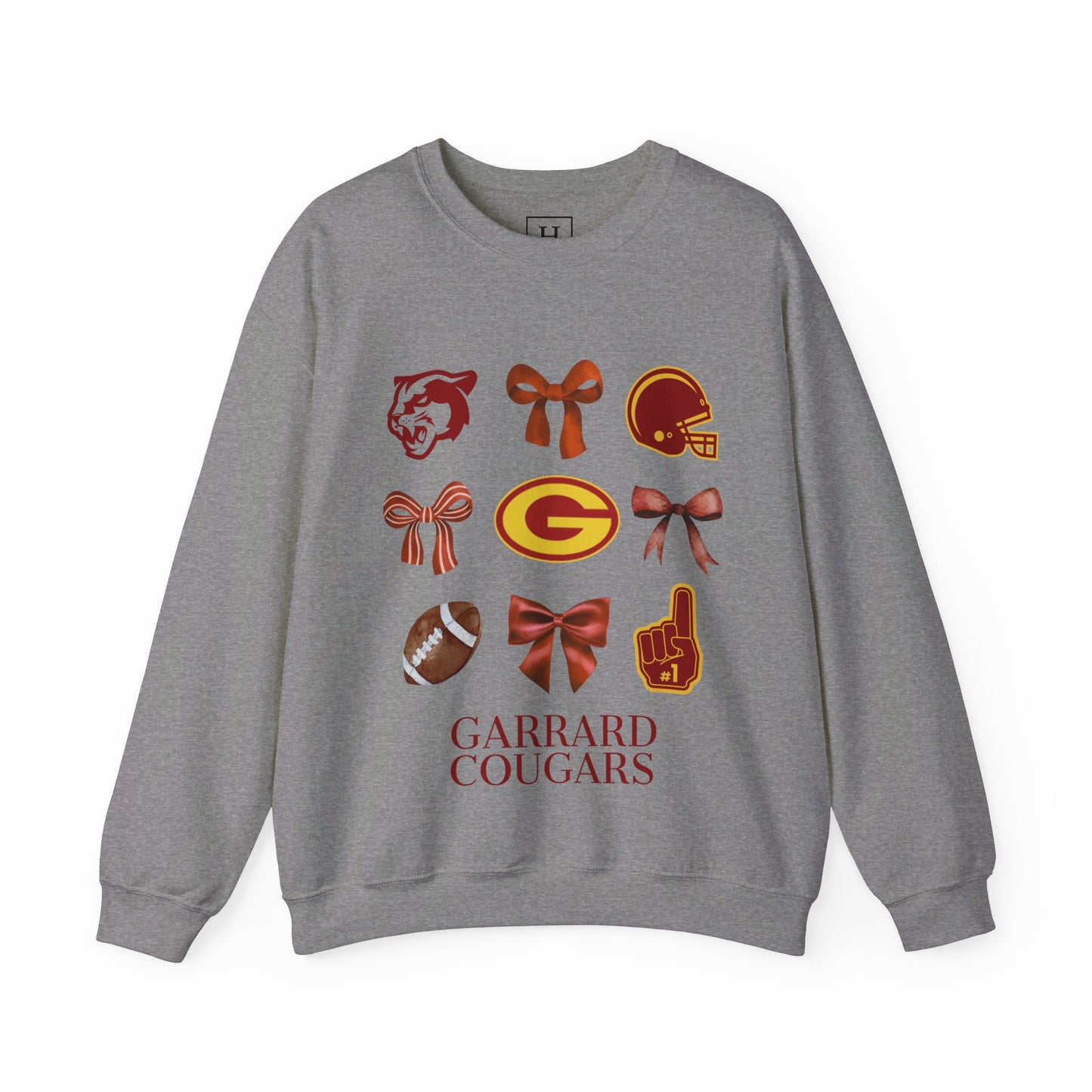GMS Garrard Middle School Cougars Bows & Football Sweatshirt (Front Only)