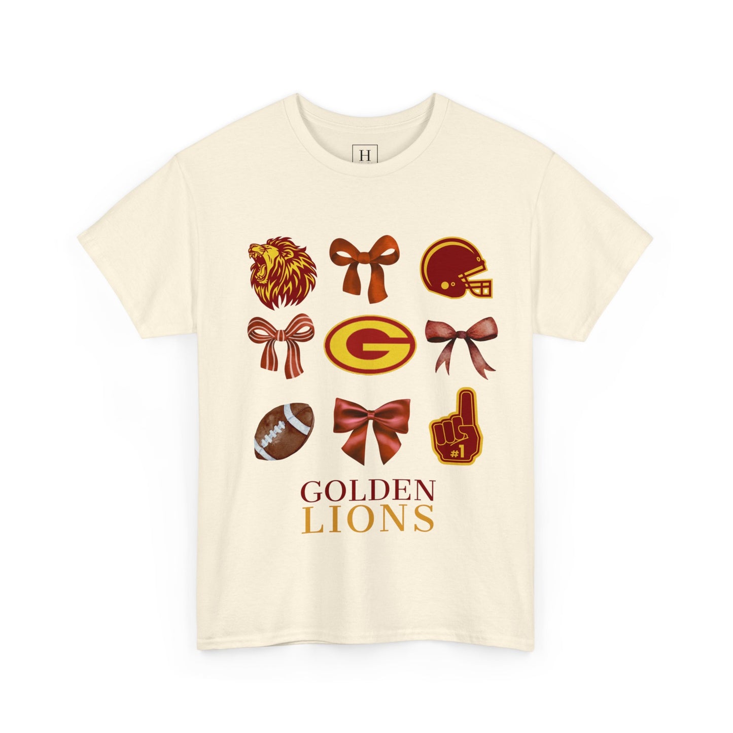 GCHS Garrard County High School Lions Bows & Football T-Shirt (Front Only)