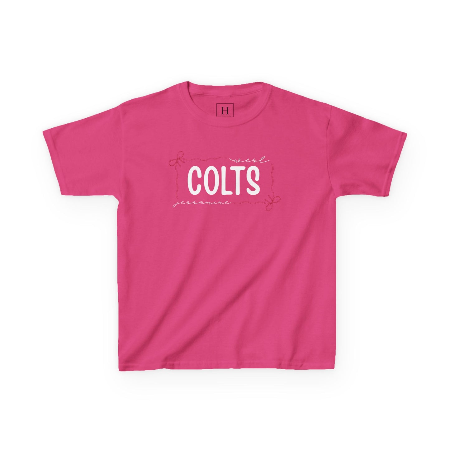 YOUTH -- West Jessamine COLTS coquette bow border - Unisex Tee